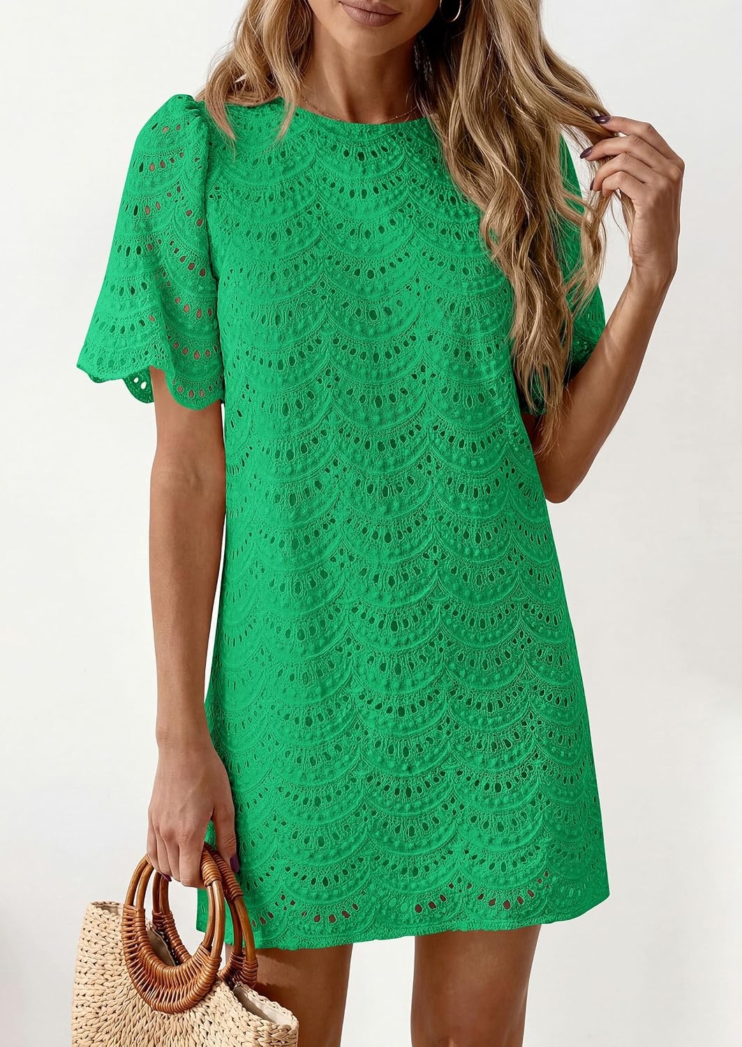 image:imagePRETTYGARDEN Womens Summer Eyelet Lace Short DressGreen