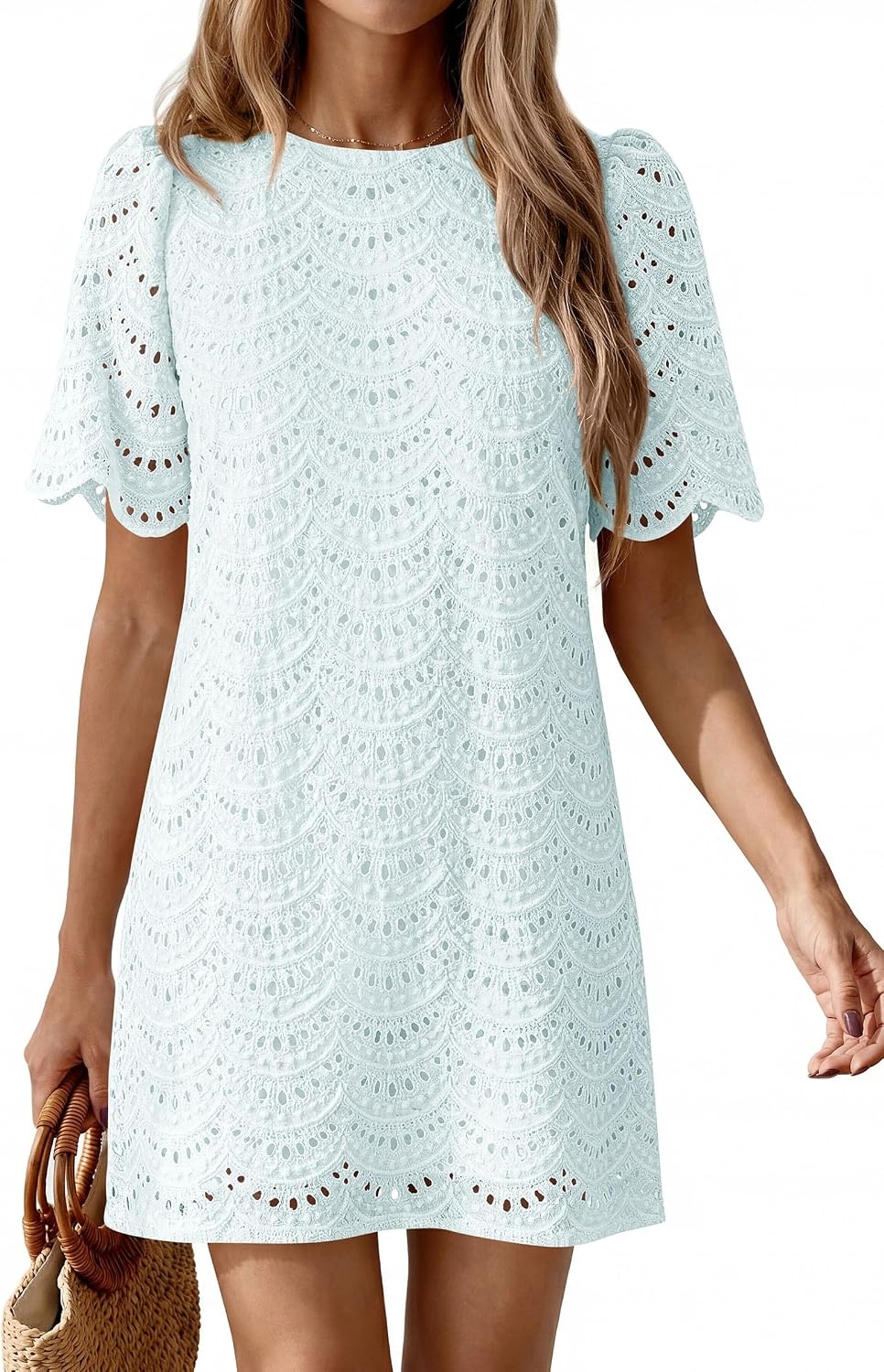 image:imagePRETTYGARDEN Womens Summer Eyelet Lace Short DressLight Blue