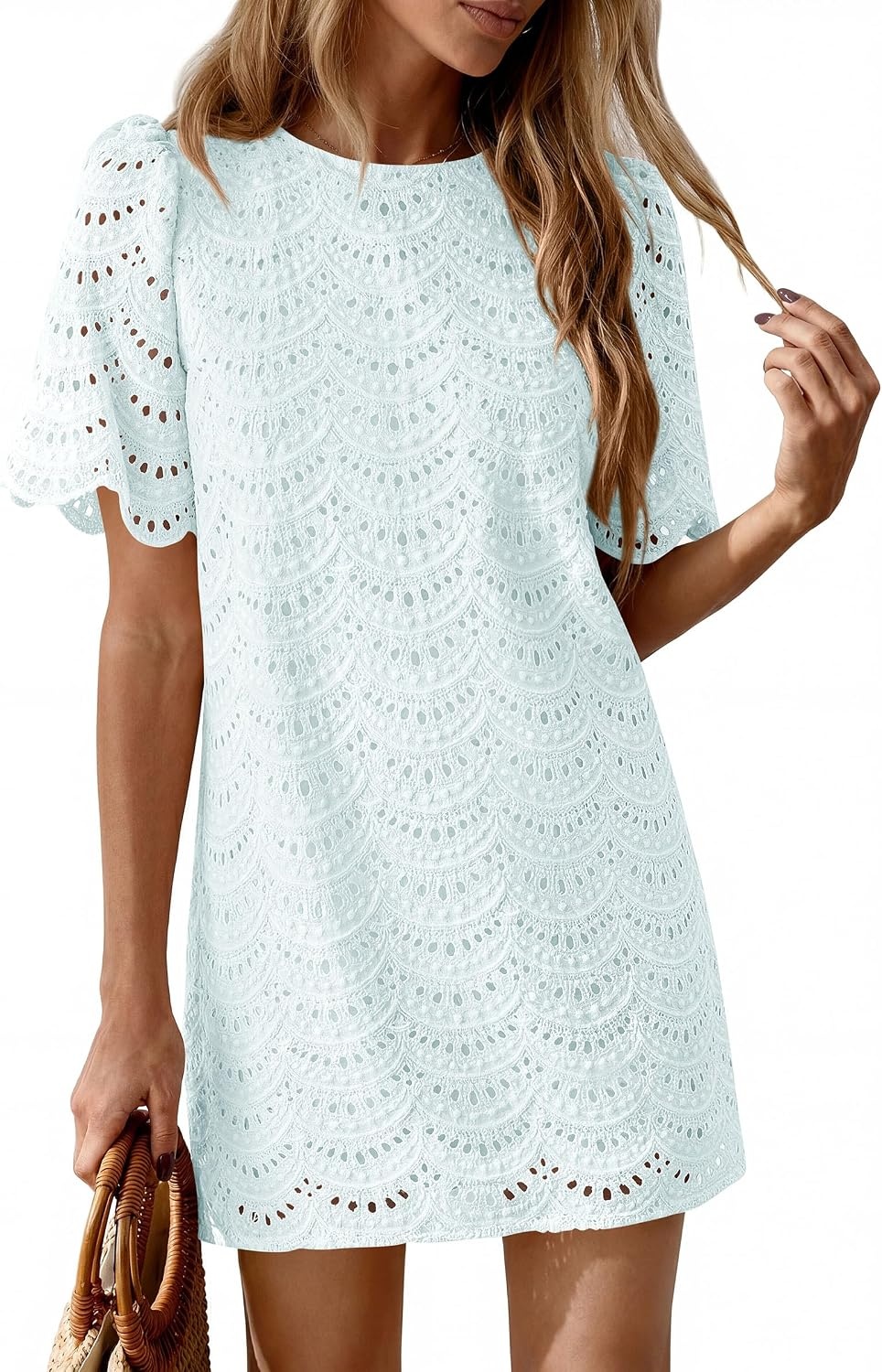 image:imagePRETTYGARDEN Womens Summer Eyelet Lace Short DressLight Blue