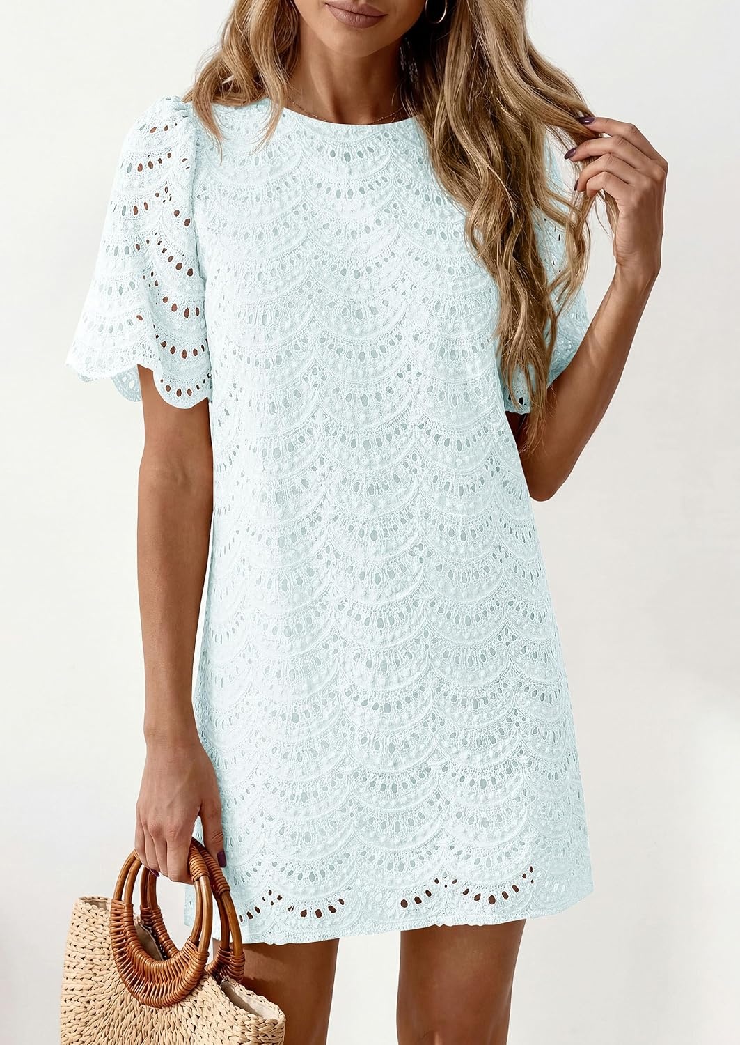 image:imagePRETTYGARDEN Womens Summer Eyelet Lace Short DressLight Blue