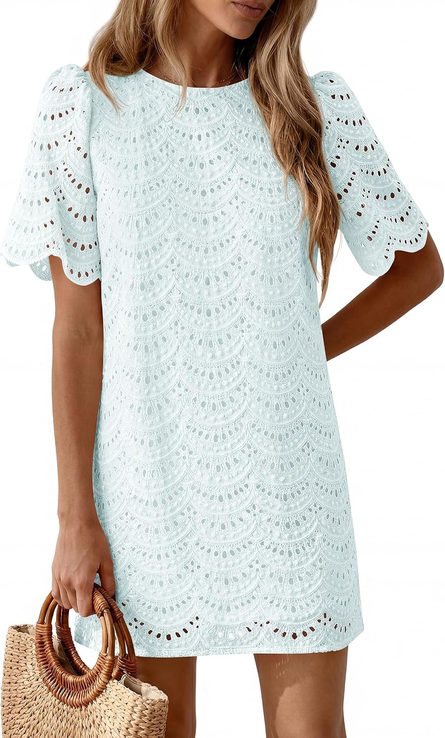image:imagePRETTYGARDEN Womens Summer Eyelet Lace Short DressLight Blue