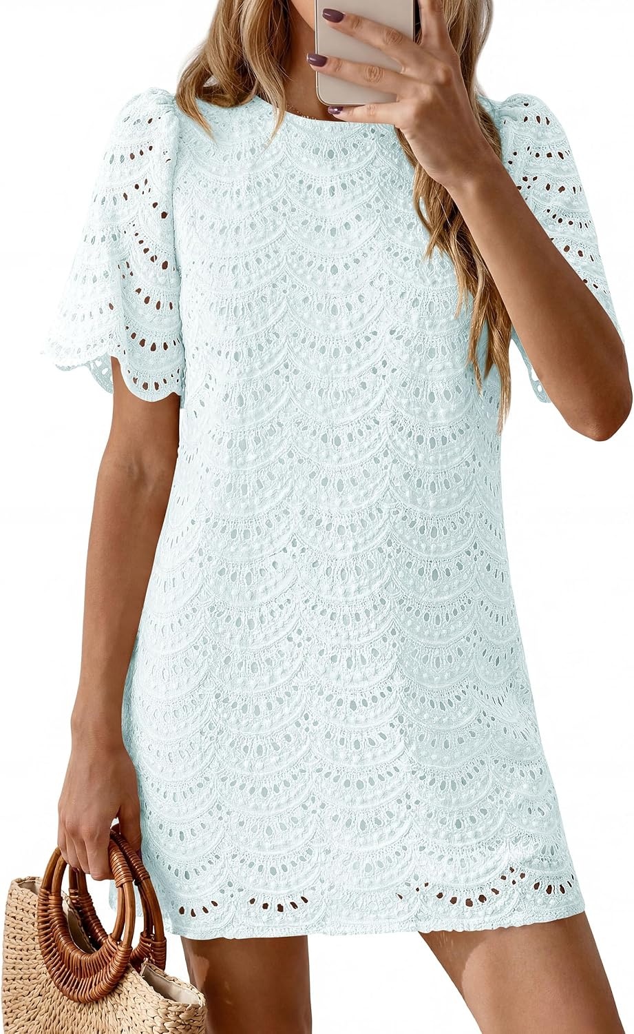 image:imagePRETTYGARDEN Womens Summer Eyelet Lace Short DressLight Blue
