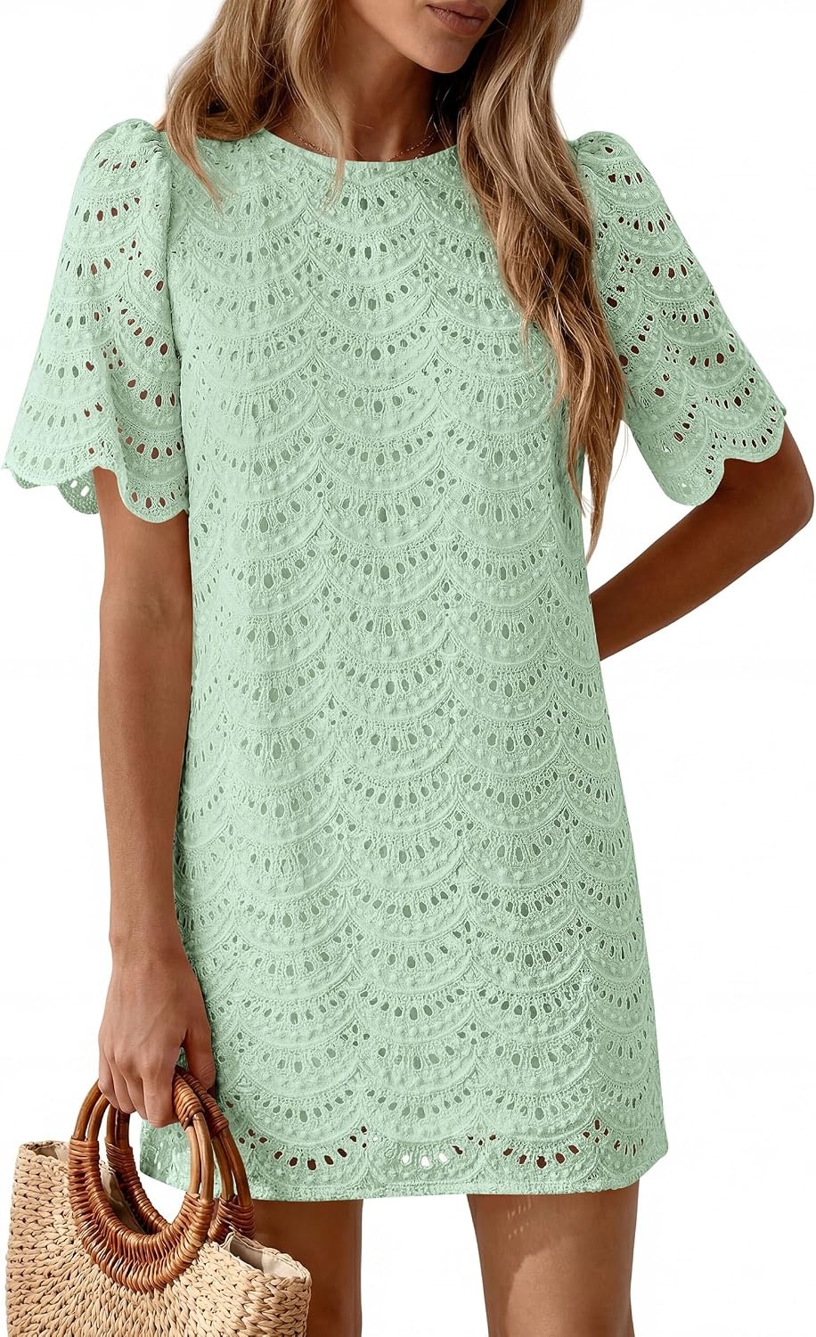 image:imagePRETTYGARDEN Womens Summer Eyelet Lace Short DressLight Green