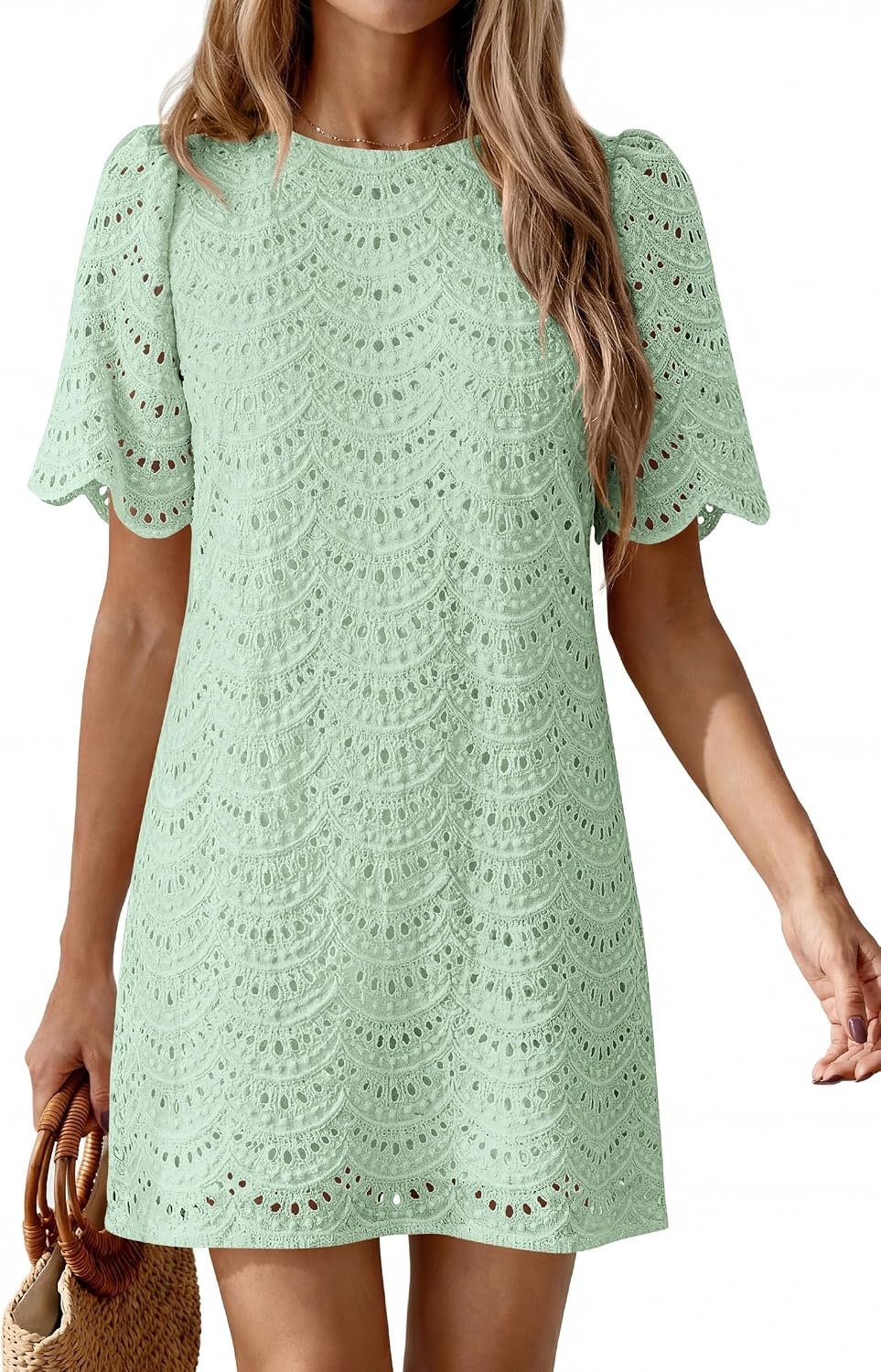 image:imagePRETTYGARDEN Womens Summer Eyelet Lace Short DressLight Green