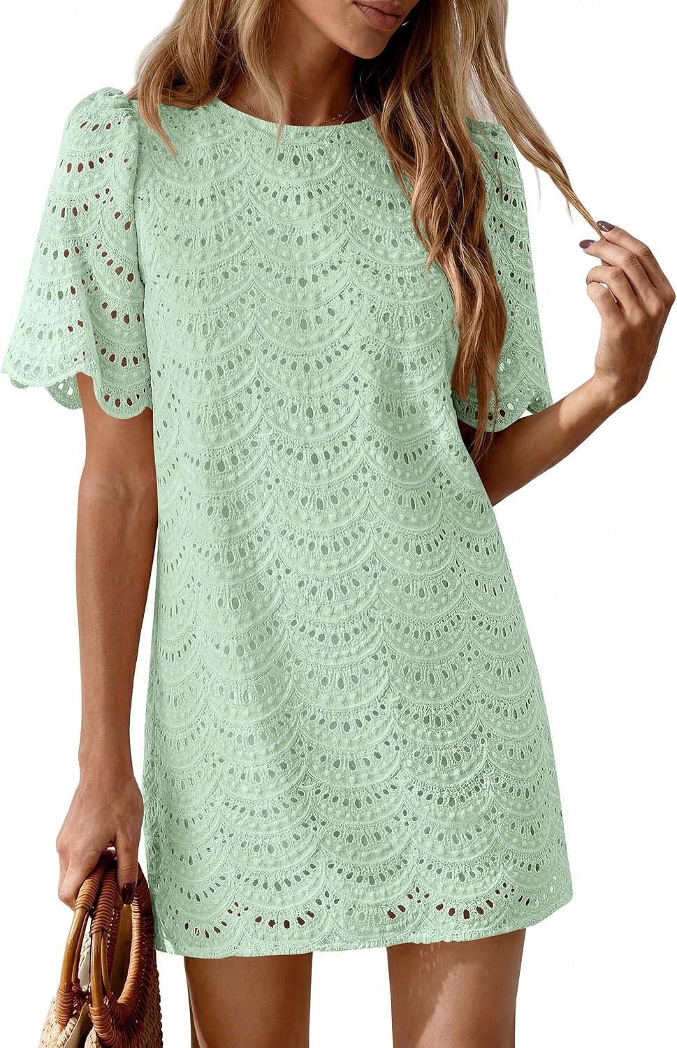image:imagePRETTYGARDEN Womens Summer Eyelet Lace Short DressLight Green