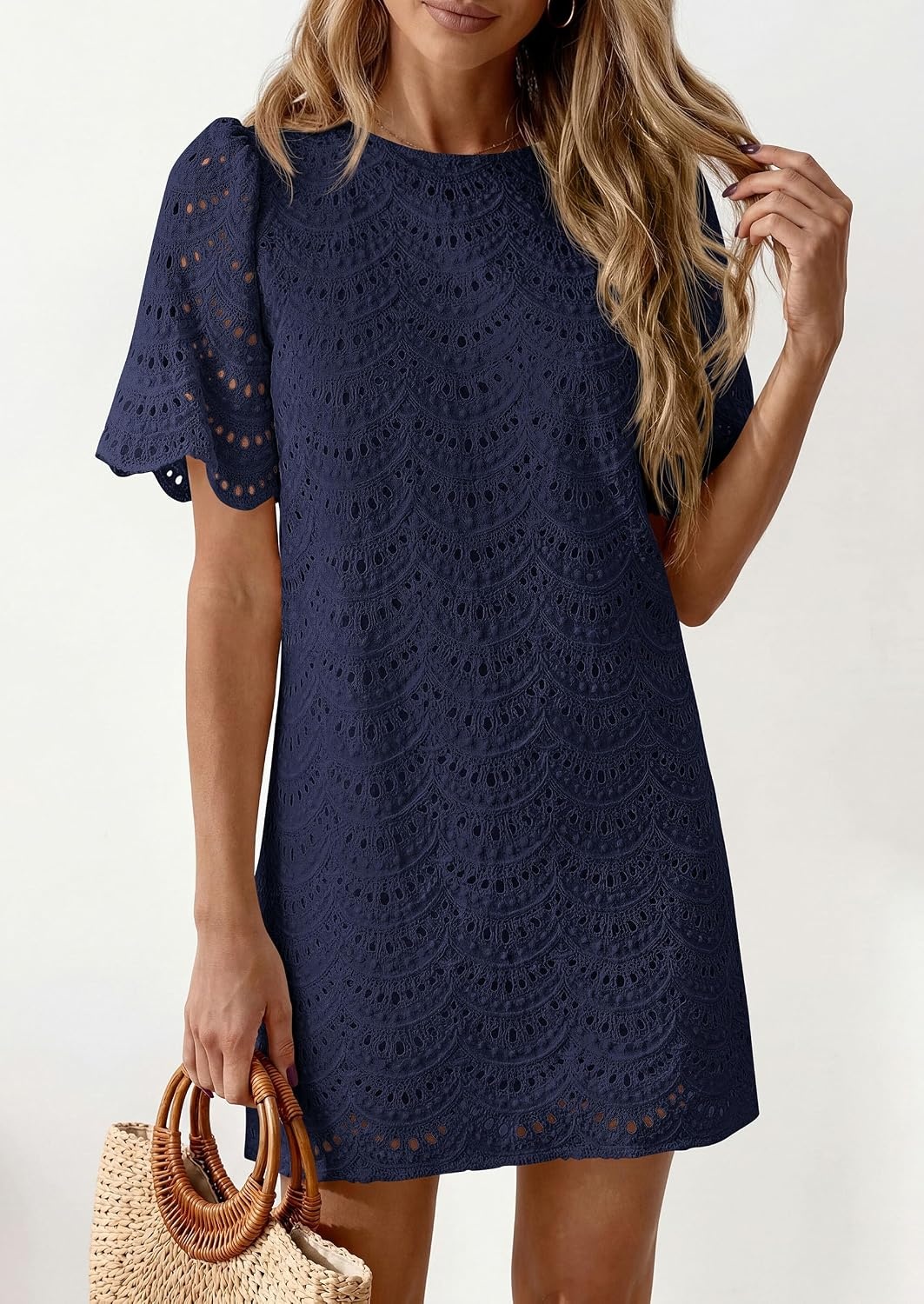 image:imagePRETTYGARDEN Womens Summer Eyelet Lace Short DressNavy Blue