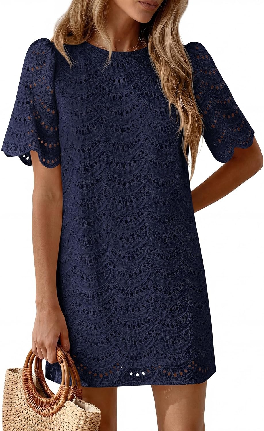 image:imagePRETTYGARDEN Womens Summer Eyelet Lace Short DressNavy Blue