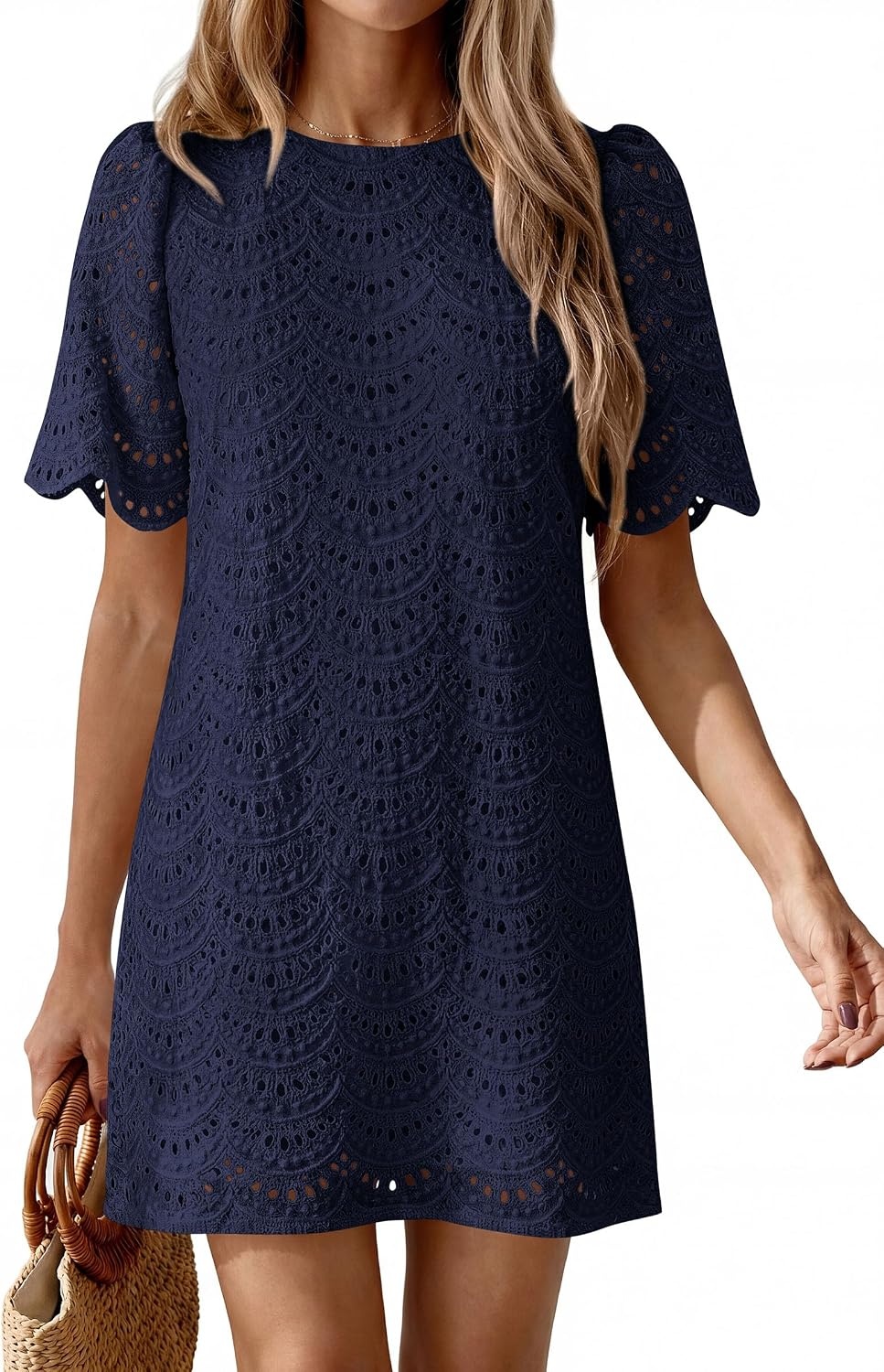 image:imagePRETTYGARDEN Womens Summer Eyelet Lace Short DressNavy Blue