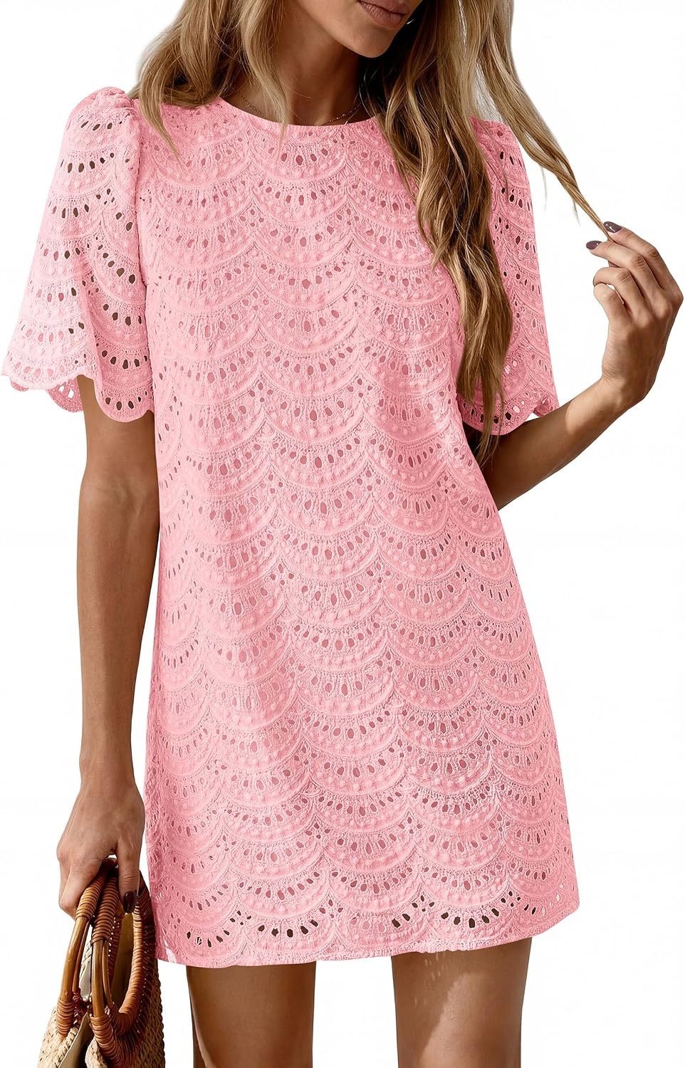 image:imagePRETTYGARDEN Womens Summer Eyelet Lace Short DressPink