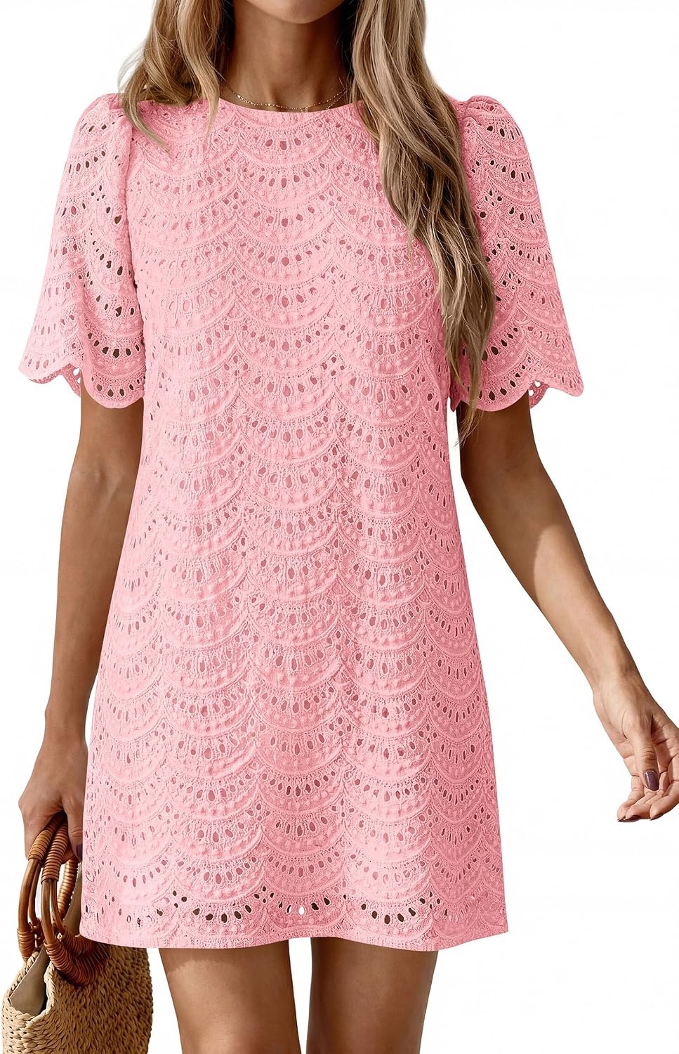 image:imagePRETTYGARDEN Womens Summer Eyelet Lace Short DressPink