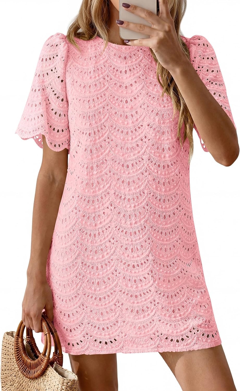 image:imagePRETTYGARDEN Womens Summer Eyelet Lace Short DressPink