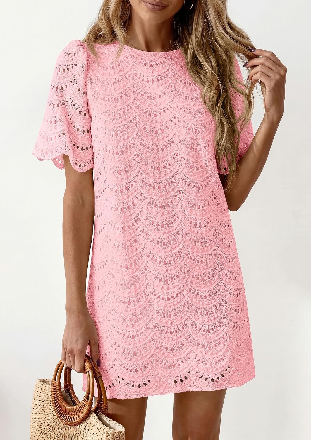 image:imagePRETTYGARDEN Womens Summer Eyelet Lace Short DressPink