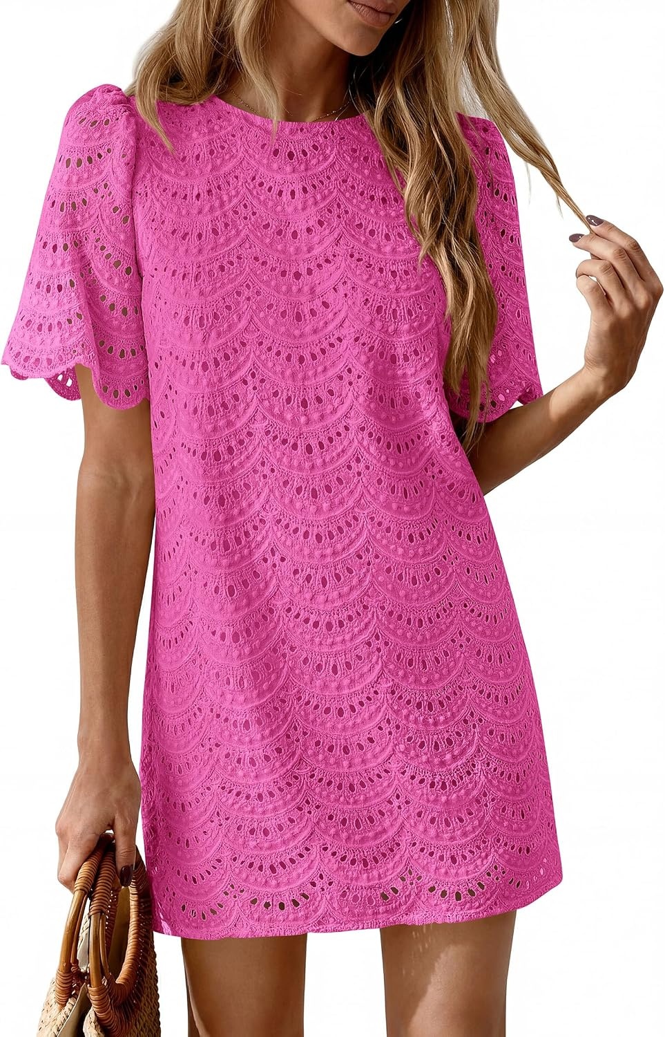 image:imagePRETTYGARDEN Womens Summer Eyelet Lace Short DressRose Red