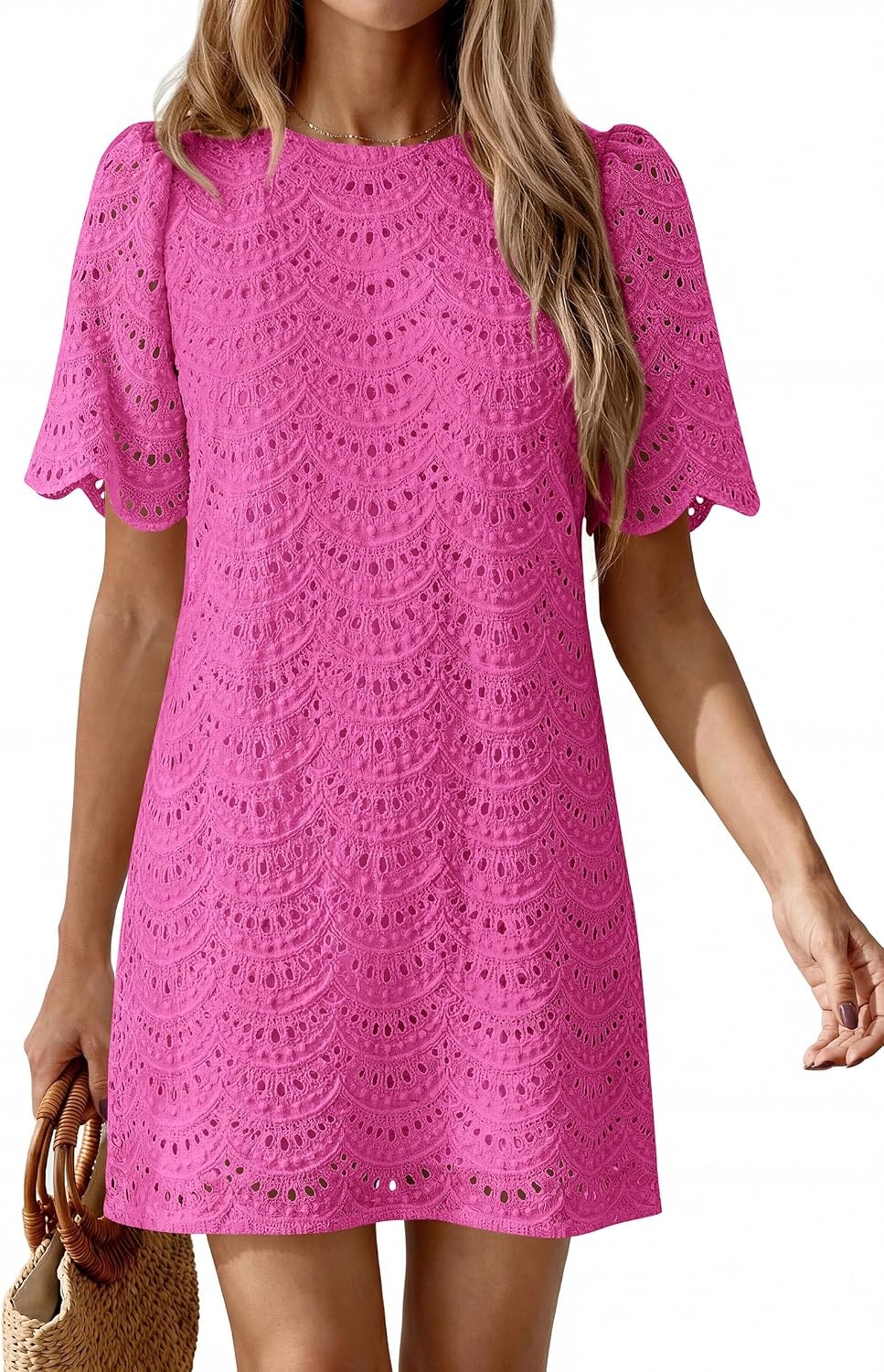 image:imagePRETTYGARDEN Womens Summer Eyelet Lace Short DressRose Red
