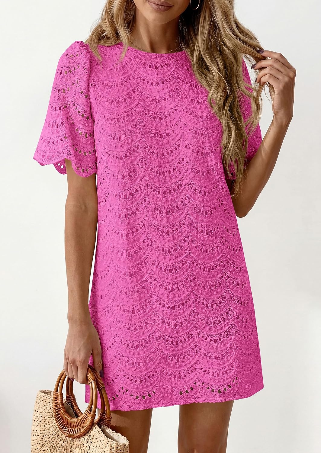image:imagePRETTYGARDEN Womens Summer Eyelet Lace Short DressRose Red