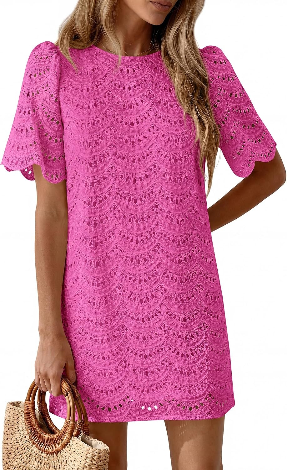 image:imagePRETTYGARDEN Womens Summer Eyelet Lace Short DressRose Red
