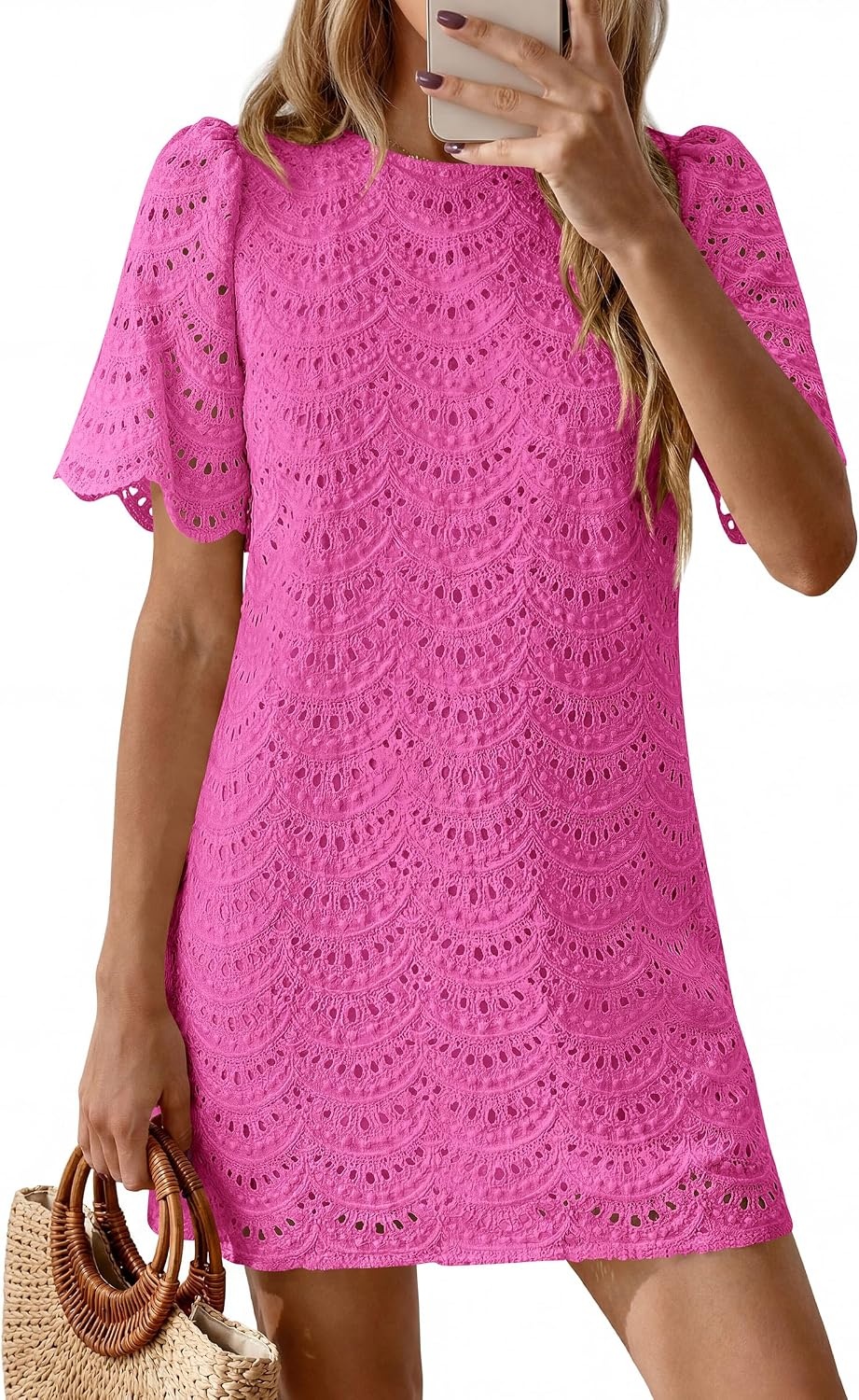 image:imagePRETTYGARDEN Womens Summer Eyelet Lace Short DressRose Red