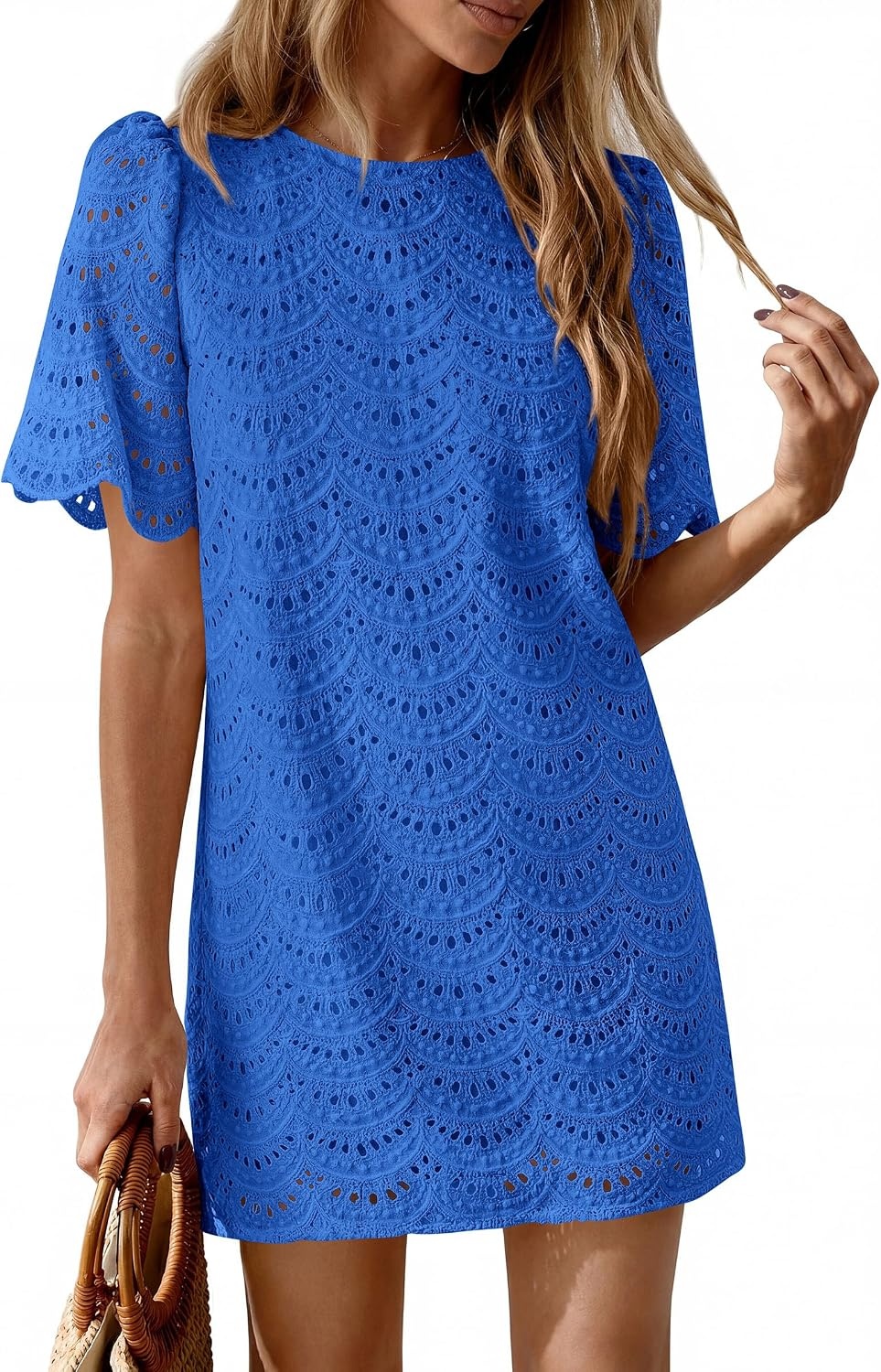 image:imagePRETTYGARDEN Womens Summer Eyelet Lace Short DressRoyal Blue