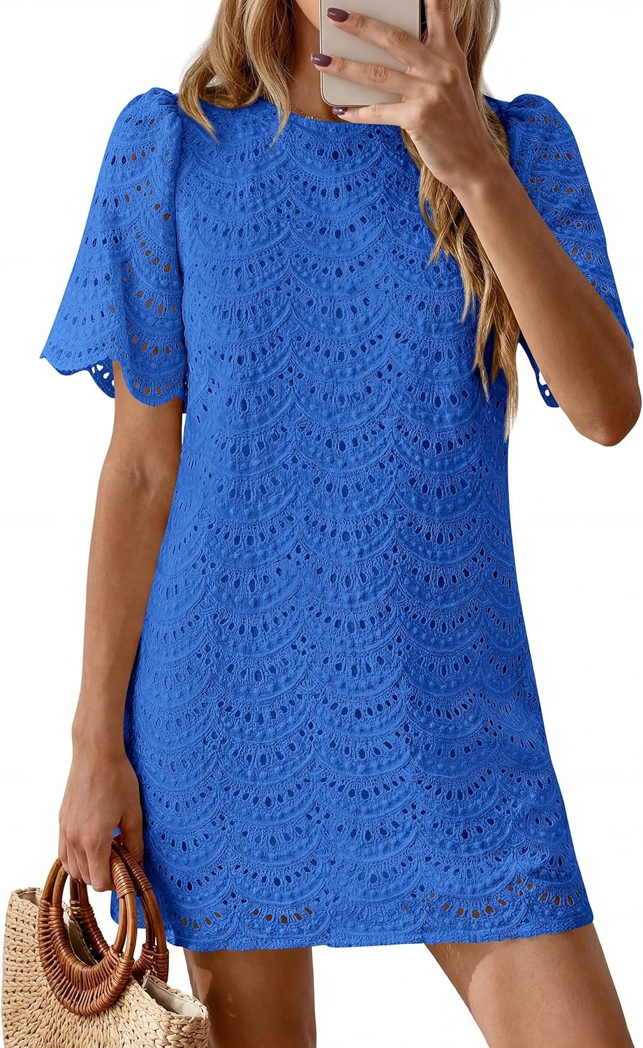 image:imagePRETTYGARDEN Womens Summer Eyelet Lace Short DressRoyal Blue