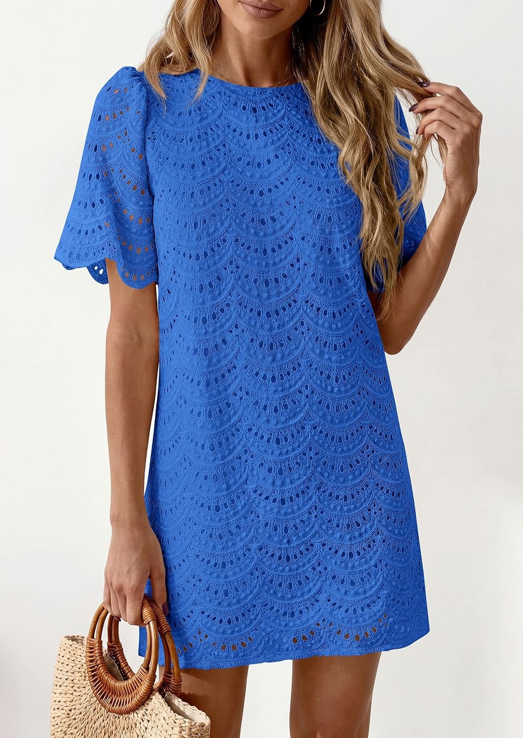 image:imagePRETTYGARDEN Womens Summer Eyelet Lace Short DressRoyal Blue