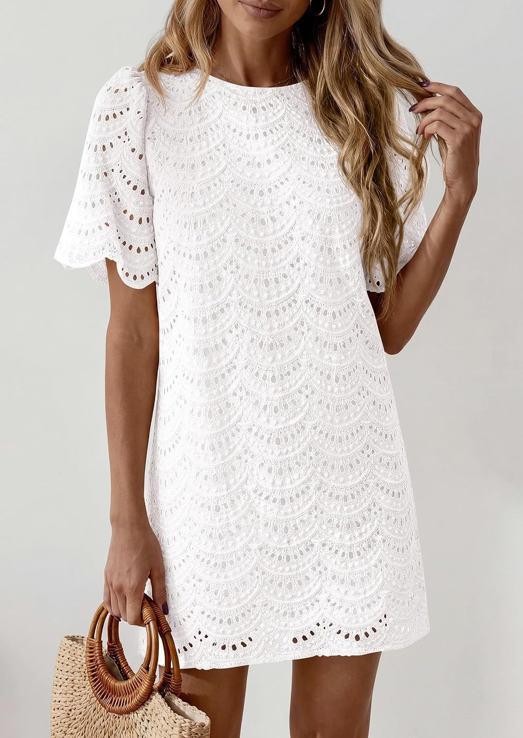 image:imagePRETTYGARDEN Womens Summer Eyelet Lace Short DressWhite