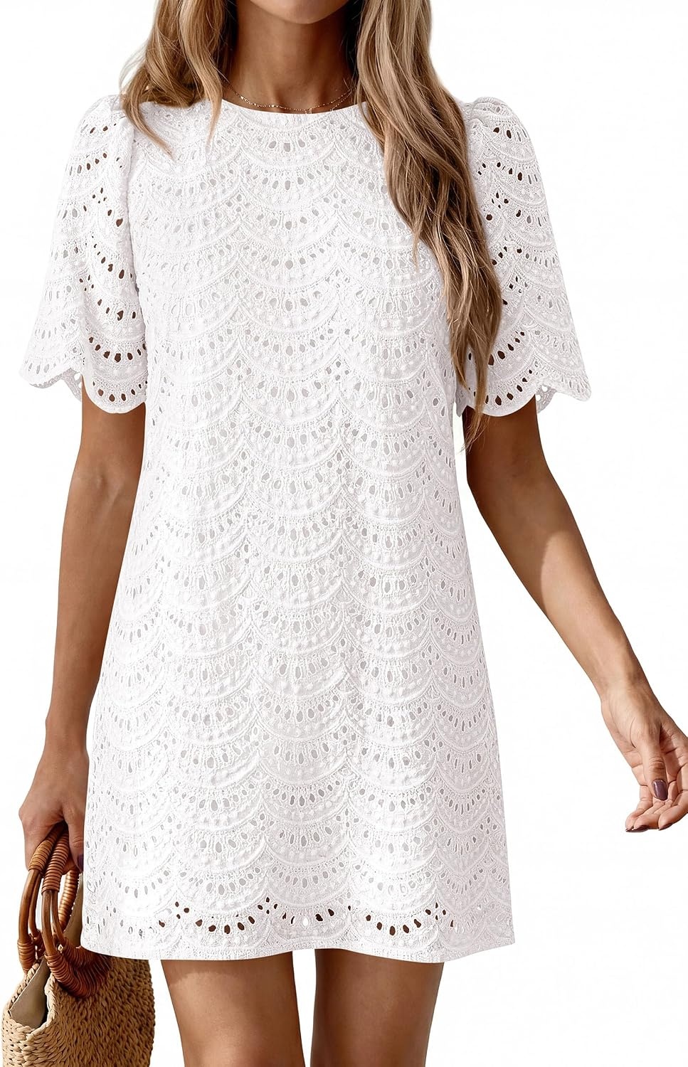 image:imagePRETTYGARDEN Womens Summer Eyelet Lace Short DressWhite