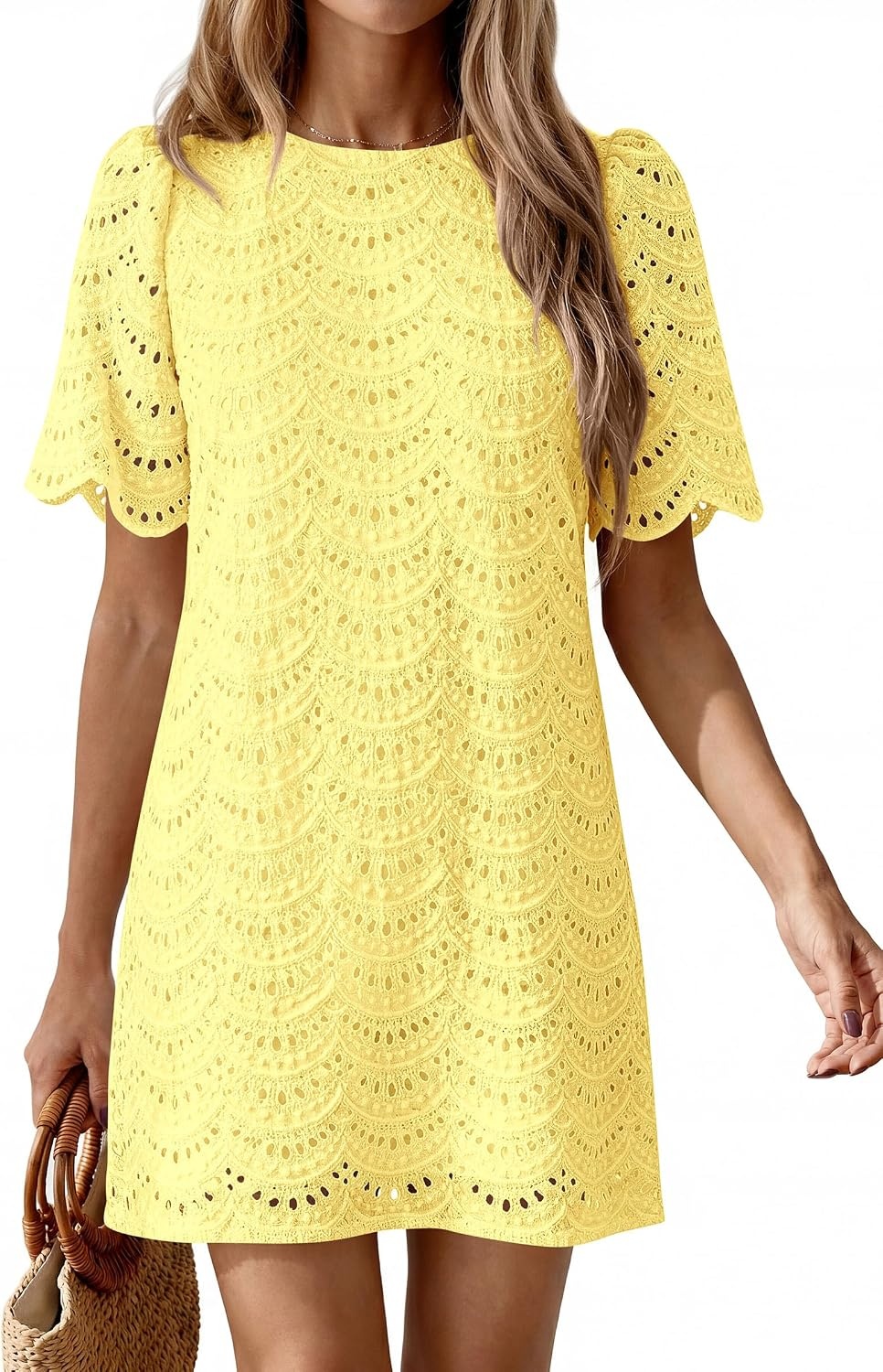 image:imagePRETTYGARDEN Womens Summer Eyelet Lace Short DressYellow