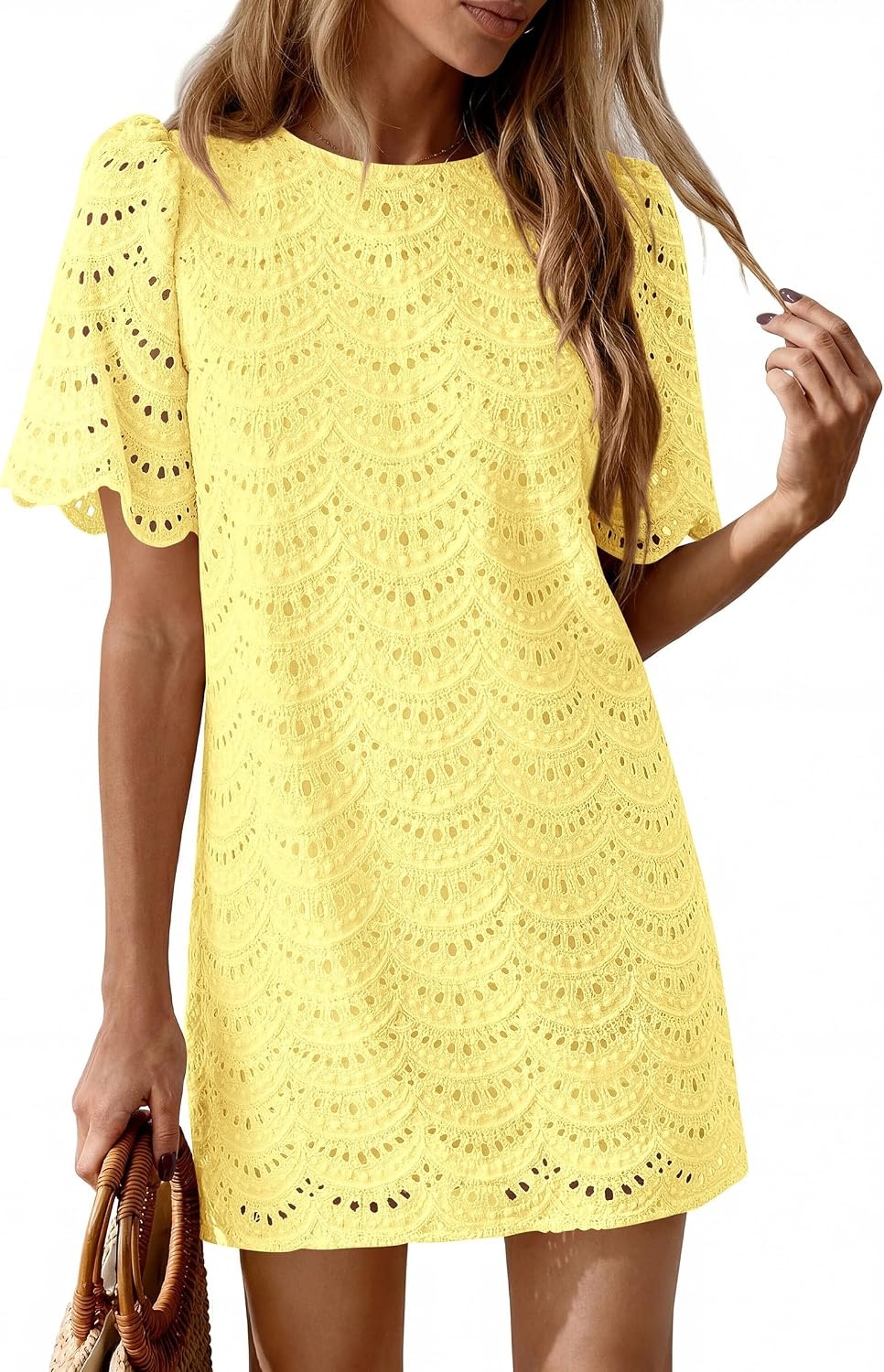 image:imagePRETTYGARDEN Womens Summer Eyelet Lace Short DressYellow