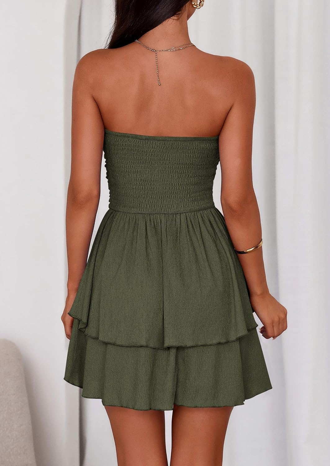image:imagePRETTYGARDEN Womens Summer Strapless Flowy Mini DressesArmy Green