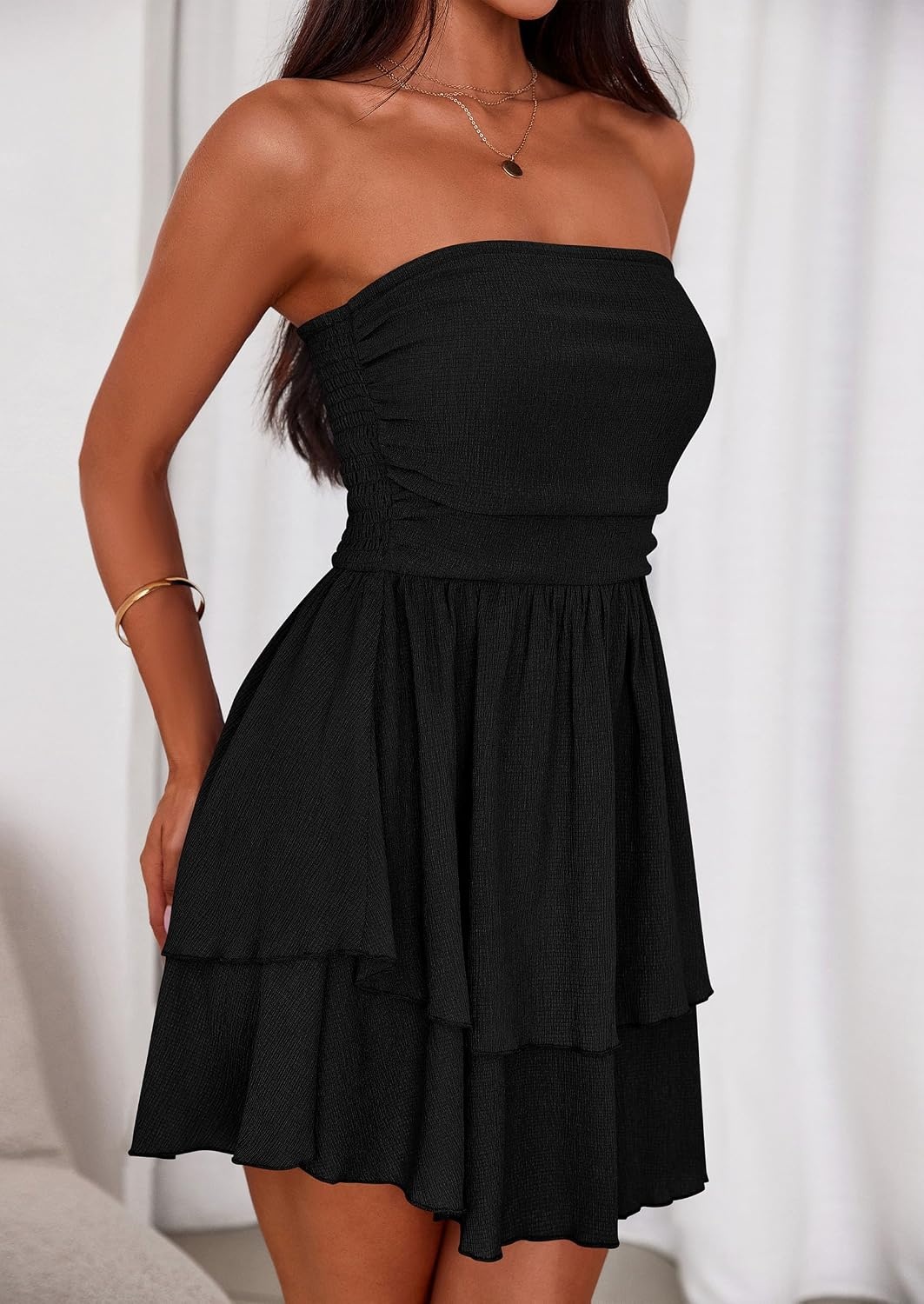 image:imagePRETTYGARDEN Womens Summer Strapless Flowy Mini DressesBlack