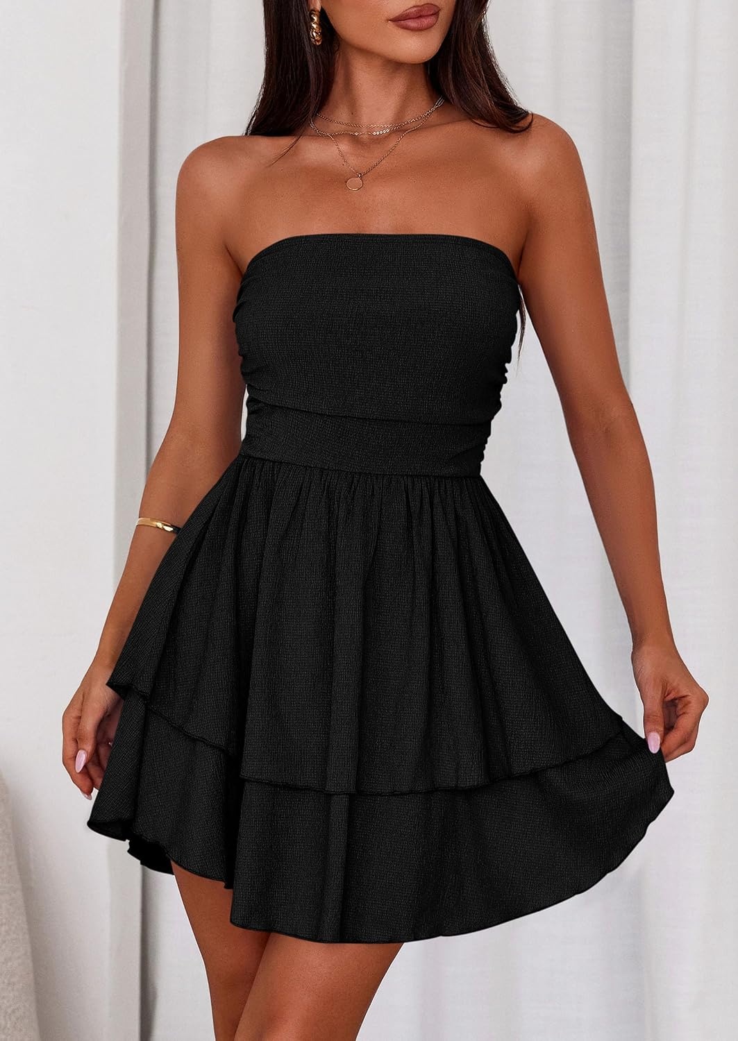 image:imagePRETTYGARDEN Womens Summer Strapless Flowy Mini DressesBlack