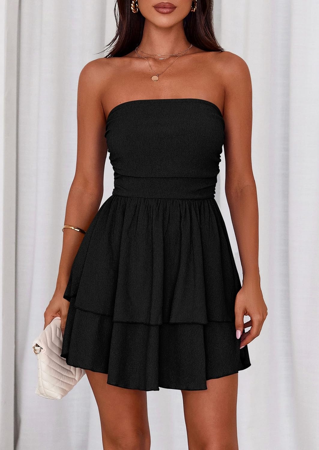 image:imagePRETTYGARDEN Womens Summer Strapless Flowy Mini DressesBlack