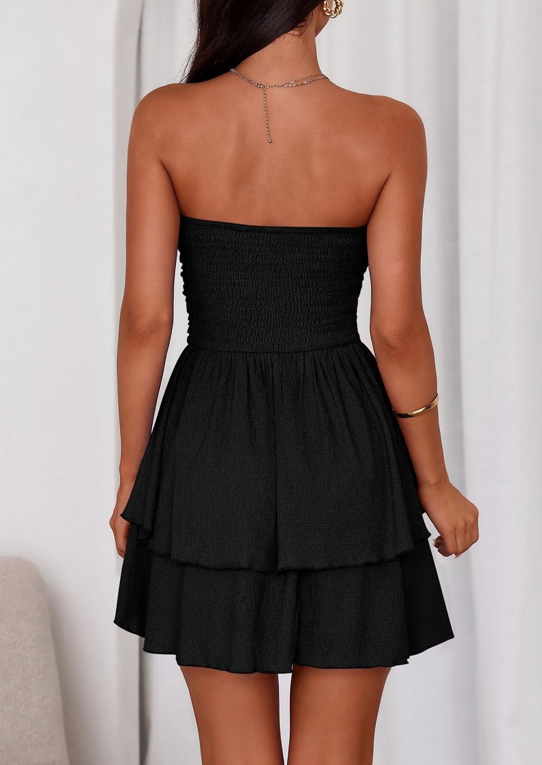 image:imagePRETTYGARDEN Womens Summer Strapless Flowy Mini DressesBlack