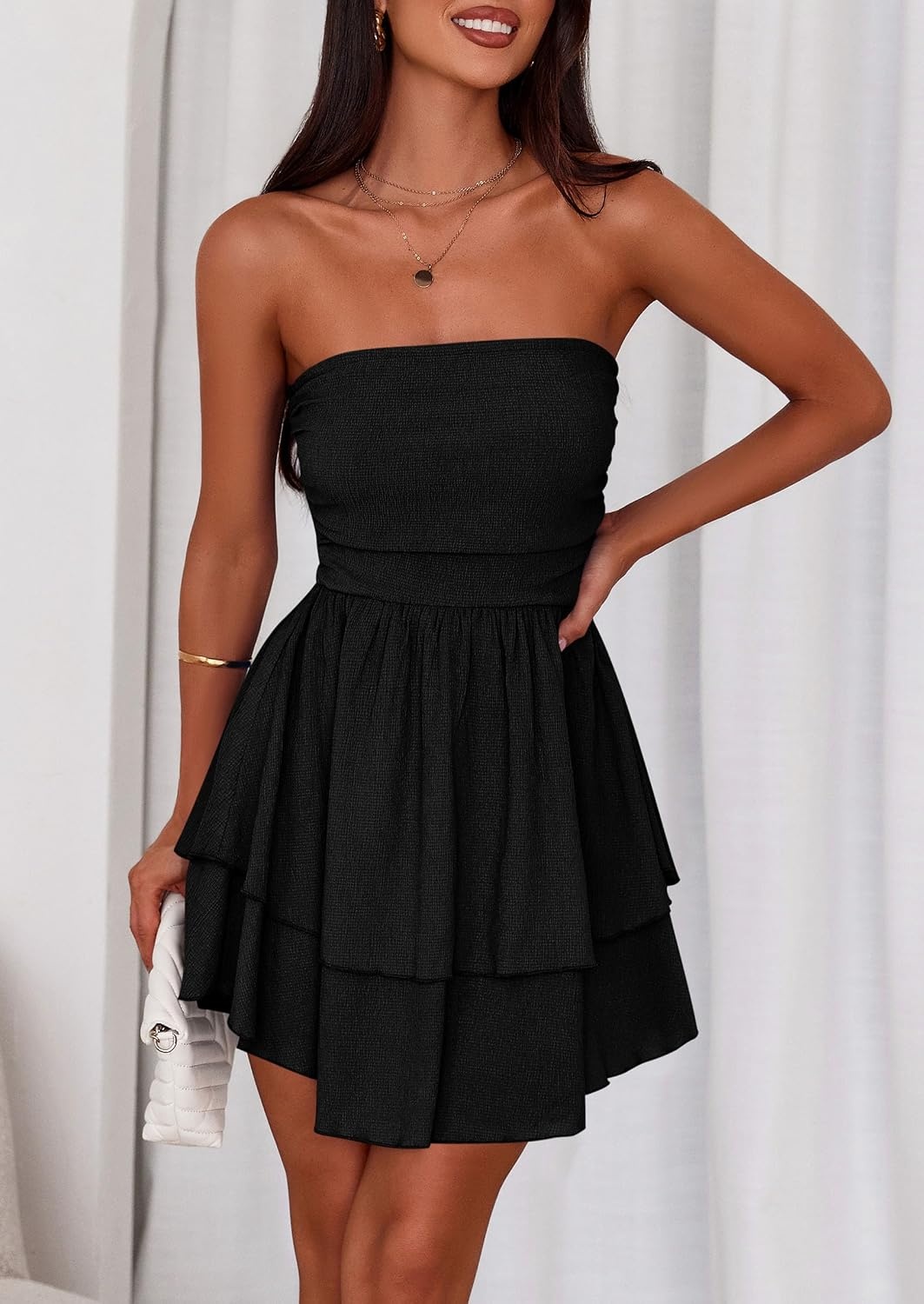 image:imagePRETTYGARDEN Womens Summer Strapless Flowy Mini DressesBlack