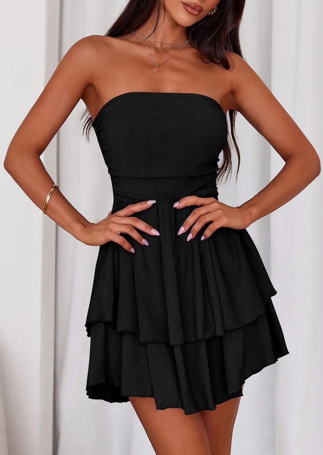 image:imagePRETTYGARDEN Womens Summer Strapless Flowy Mini DressesBlack