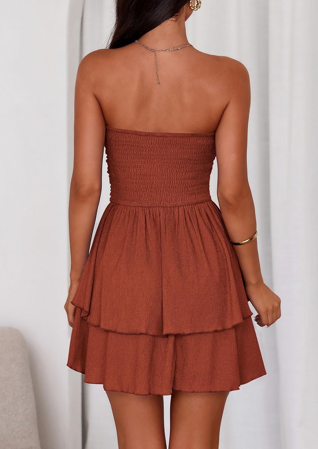 image:imagePRETTYGARDEN Womens Summer Strapless Flowy Mini DressesBrick Red