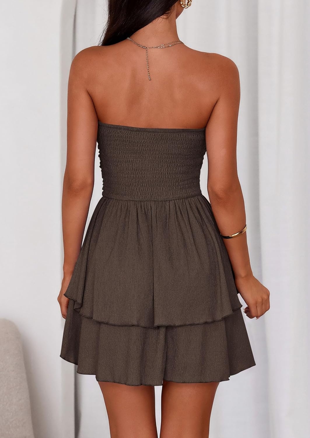 image:imagePRETTYGARDEN Womens Summer Strapless Flowy Mini DressesCoffee