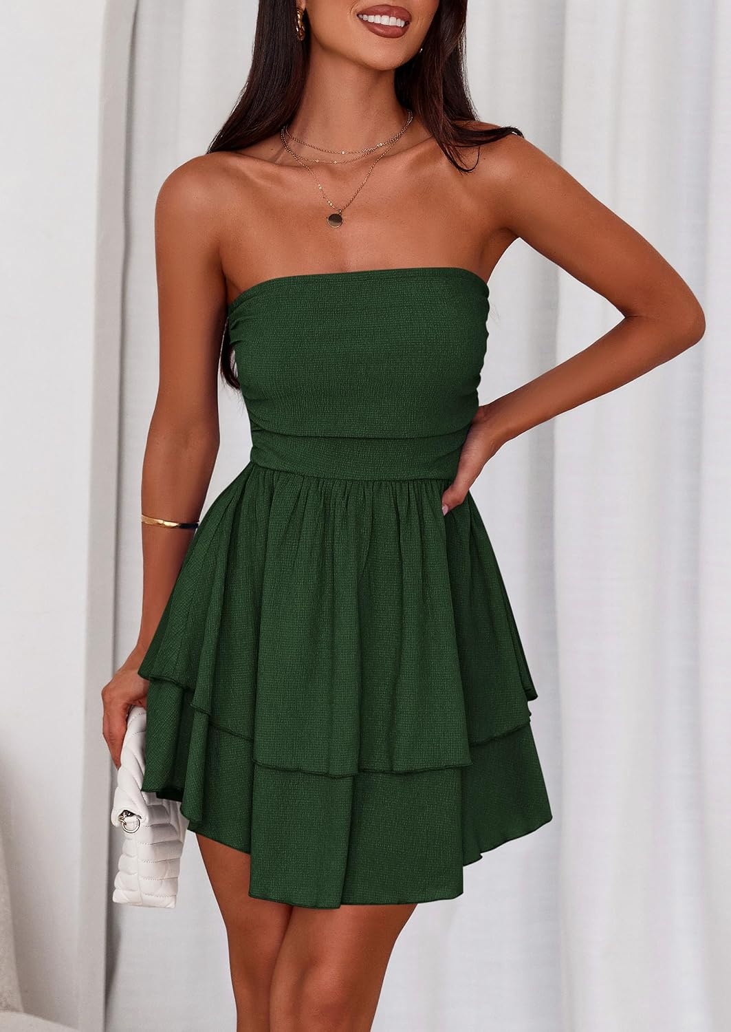image:imagePRETTYGARDEN Womens Summer Strapless Flowy Mini DressesDark Green
