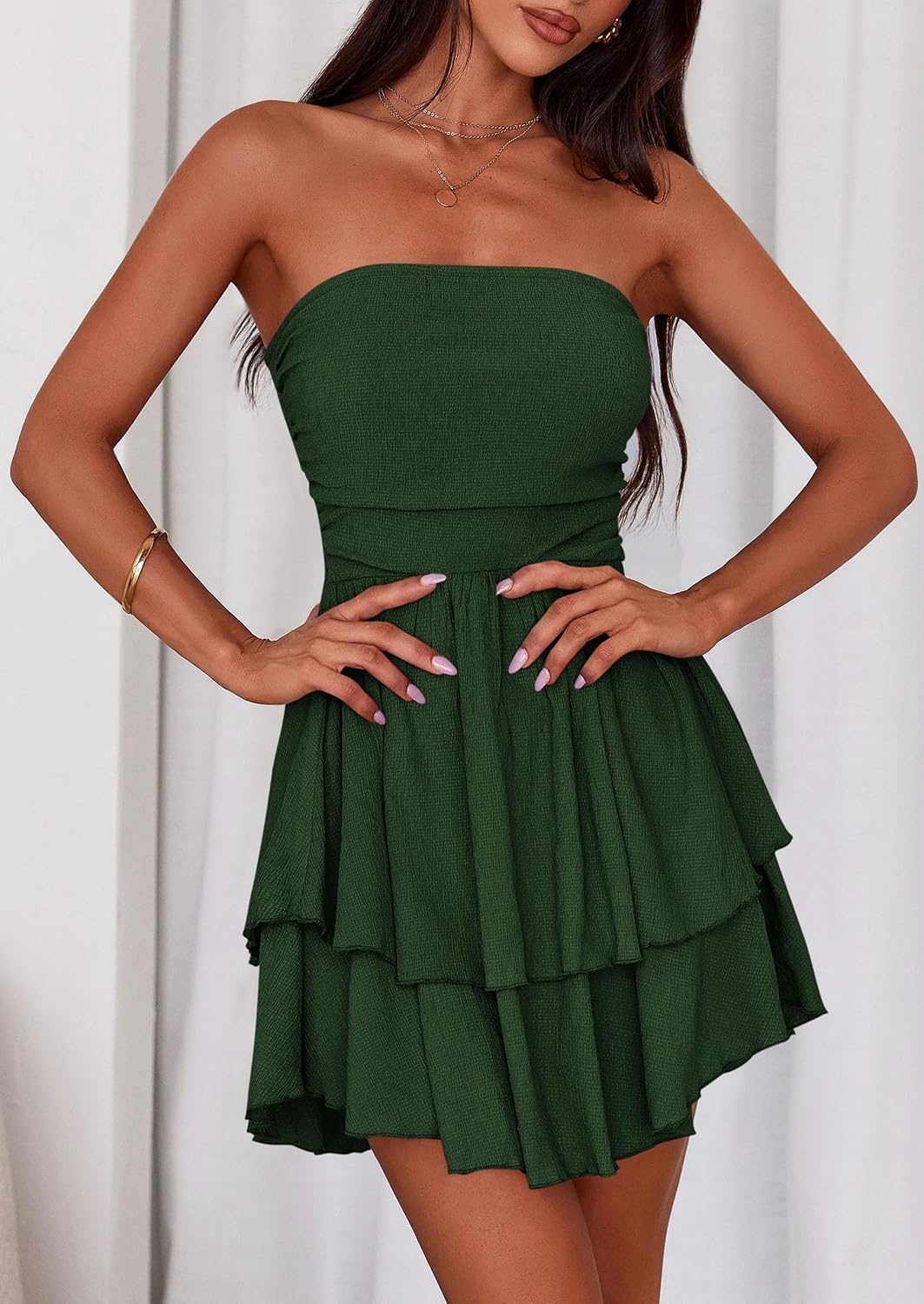 image:imagePRETTYGARDEN Womens Summer Strapless Flowy Mini DressesDark Green