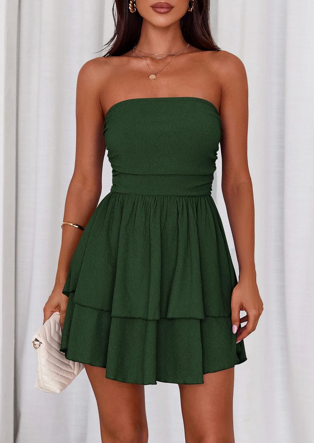 image:imagePRETTYGARDEN Womens Summer Strapless Flowy Mini DressesDark Green
