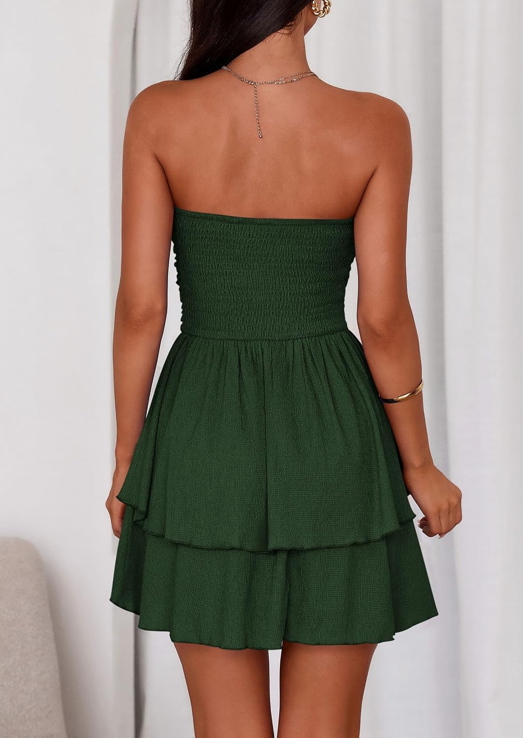 image:imagePRETTYGARDEN Womens Summer Strapless Flowy Mini DressesDark Green
