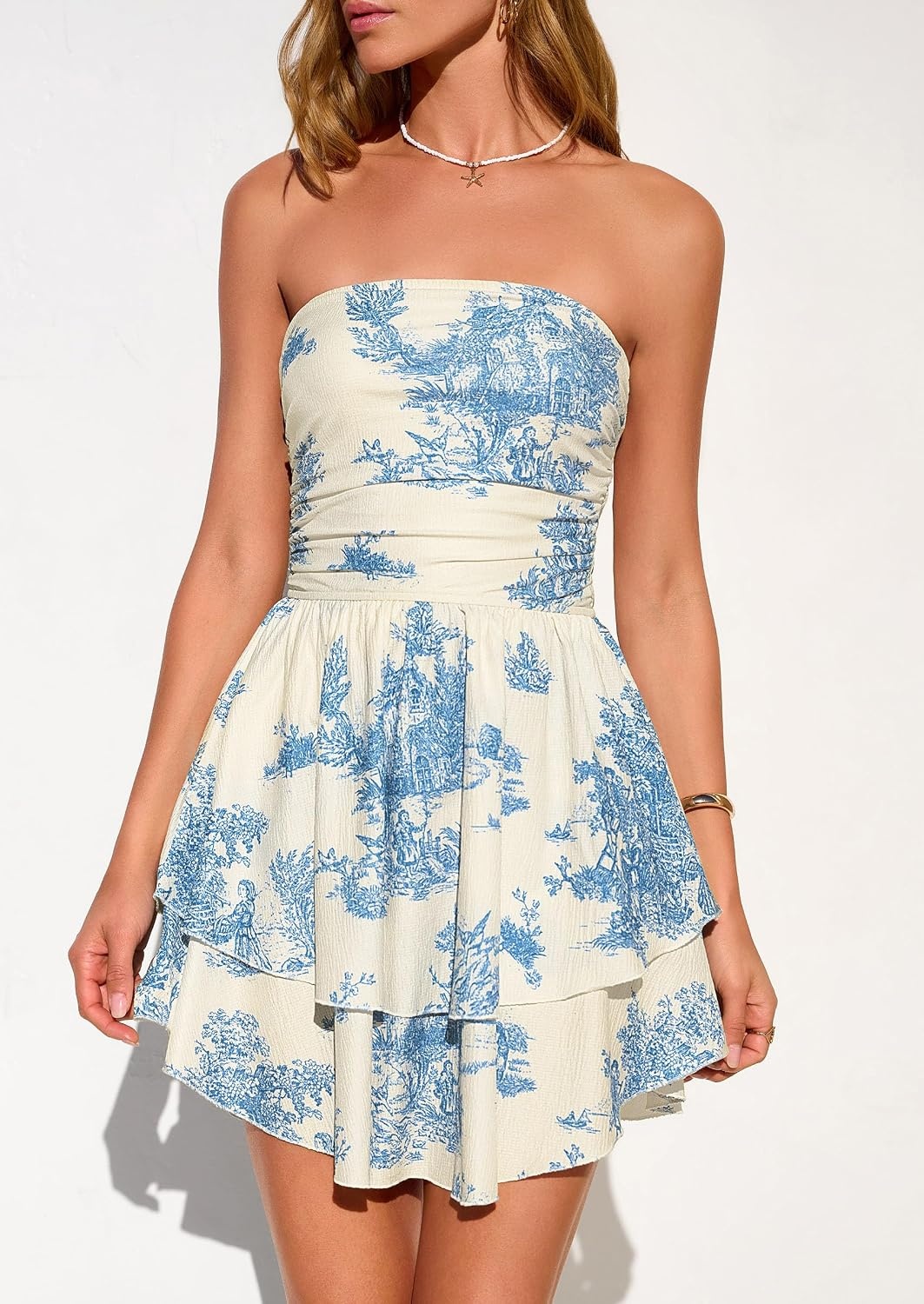 image:imagePRETTYGARDEN Womens Summer Strapless Flowy Mini DressesFloral Blue