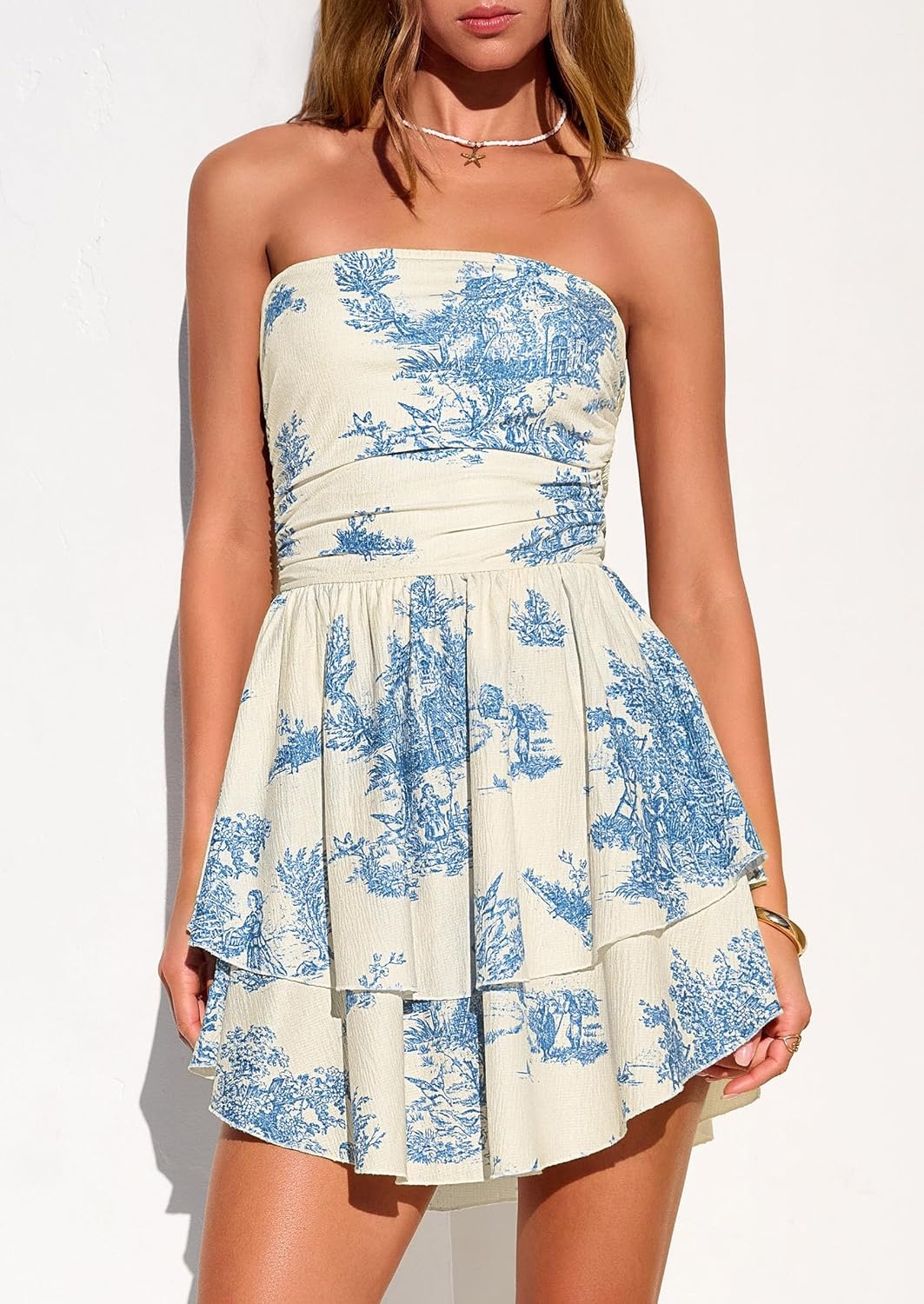 image:imagePRETTYGARDEN Womens Summer Strapless Flowy Mini DressesFloral Blue
