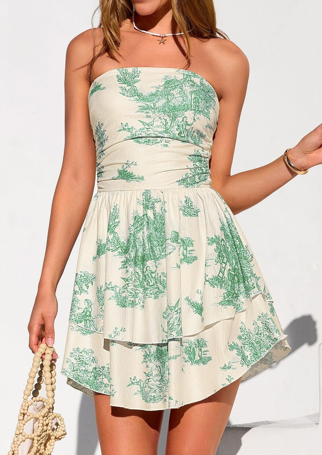 image:imagePRETTYGARDEN Womens Summer Strapless Flowy Mini DressesFloral Green