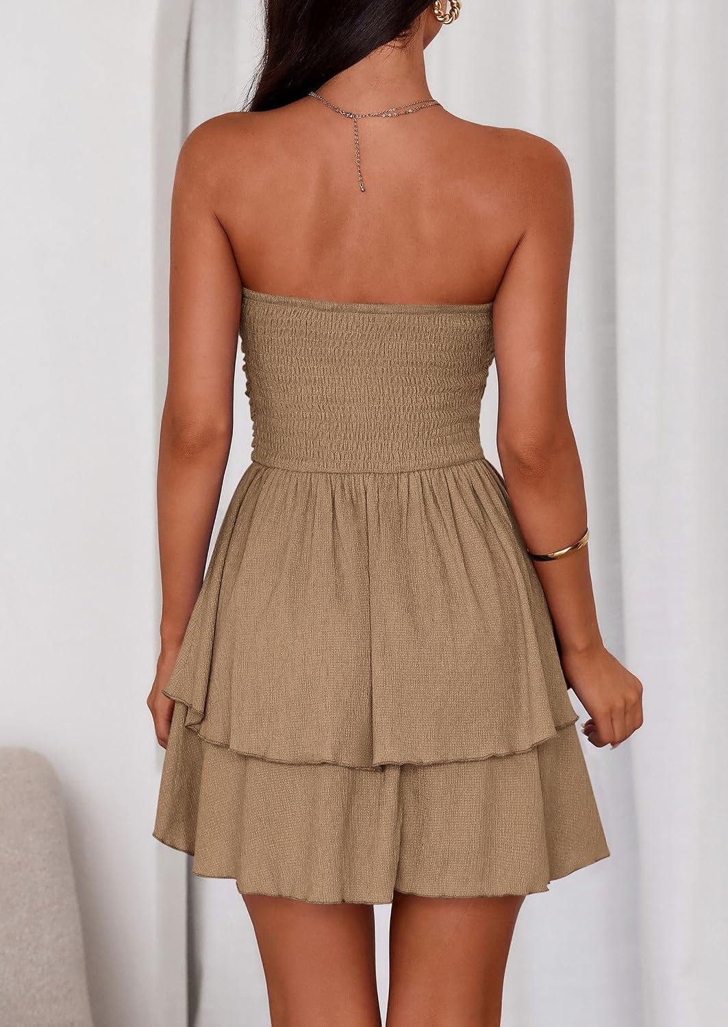 image:imagePRETTYGARDEN Womens Summer Strapless Flowy Mini DressesKhaki