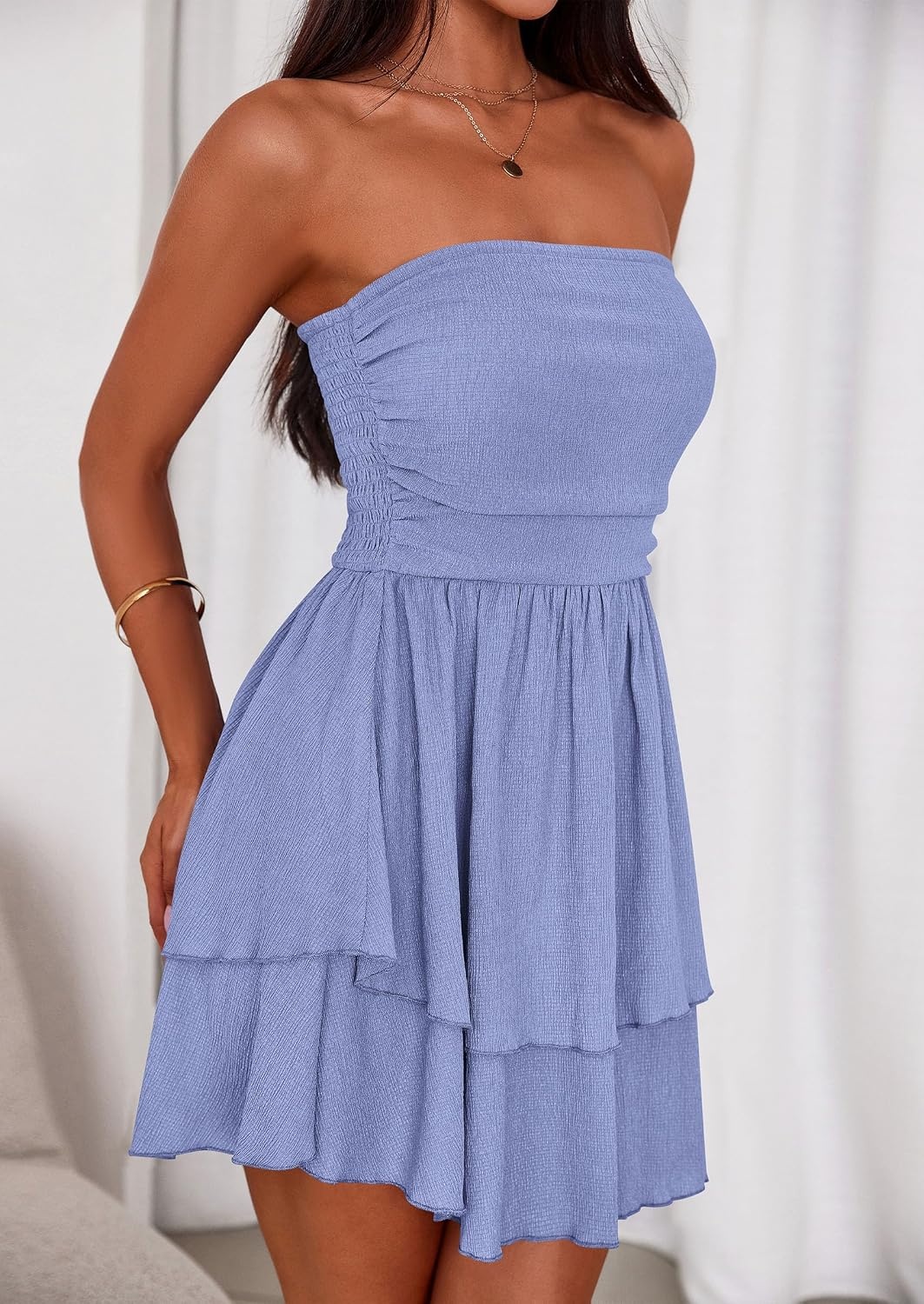 image:imagePRETTYGARDEN Womens Summer Strapless Flowy Mini DressesLight Blue