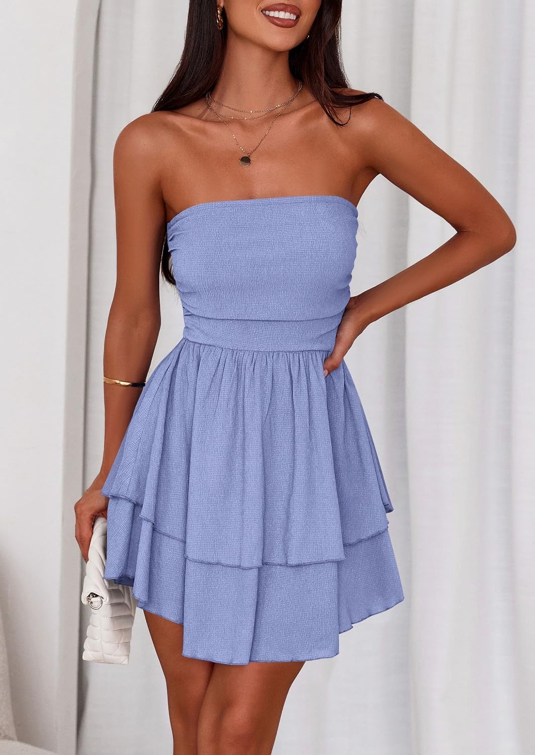 image:imagePRETTYGARDEN Womens Summer Strapless Flowy Mini DressesLight Blue