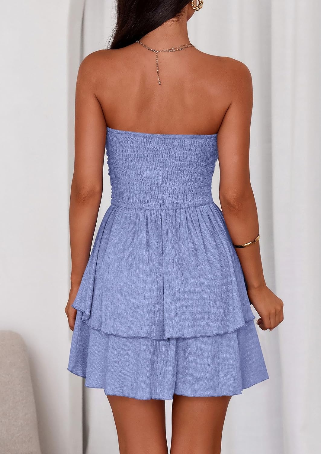 image:imagePRETTYGARDEN Womens Summer Strapless Flowy Mini DressesLight Blue