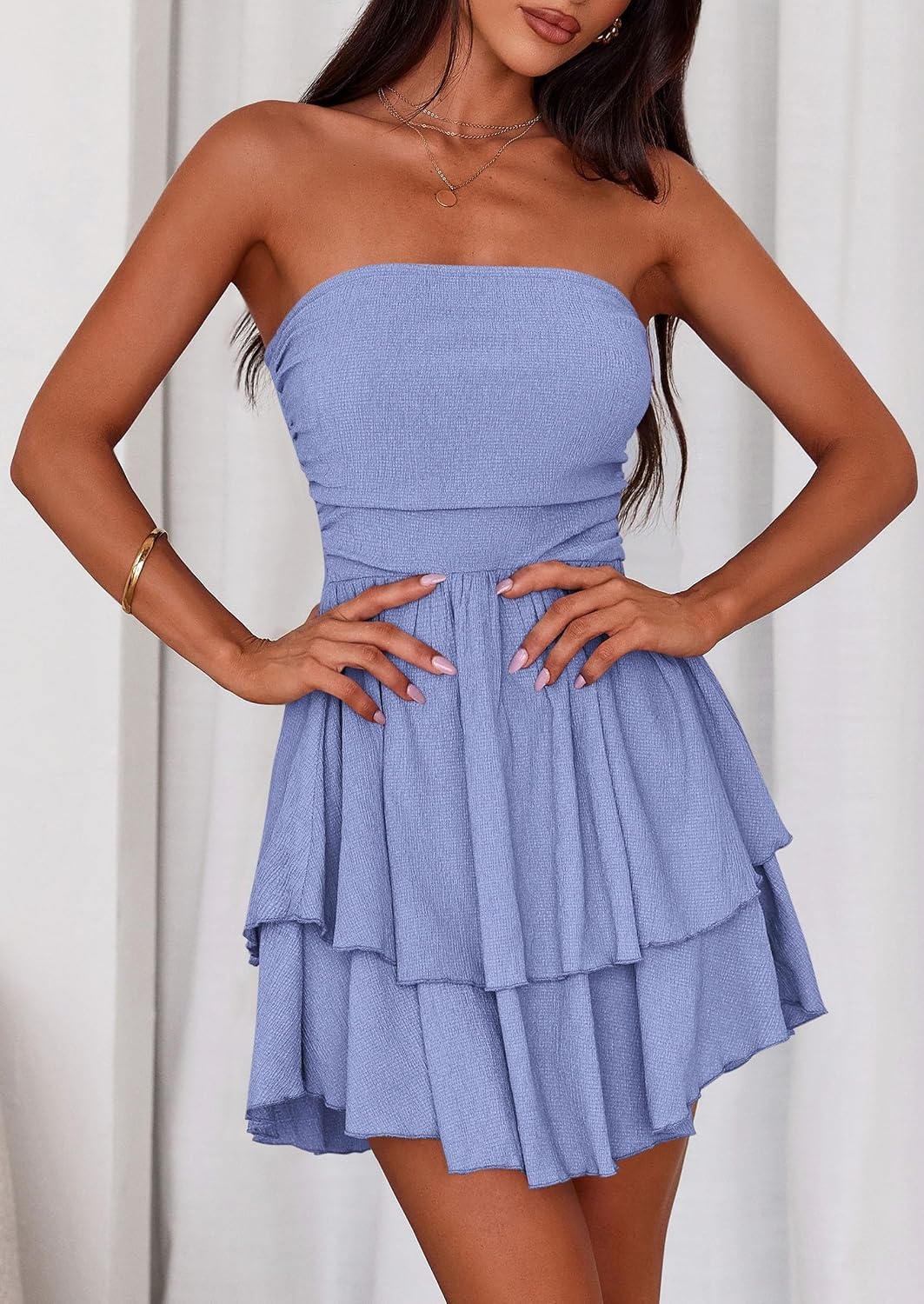 image:imagePRETTYGARDEN Womens Summer Strapless Flowy Mini DressesLight Blue