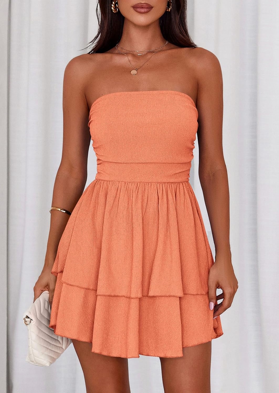 image:imagePRETTYGARDEN Womens Summer Strapless Flowy Mini DressesOrange